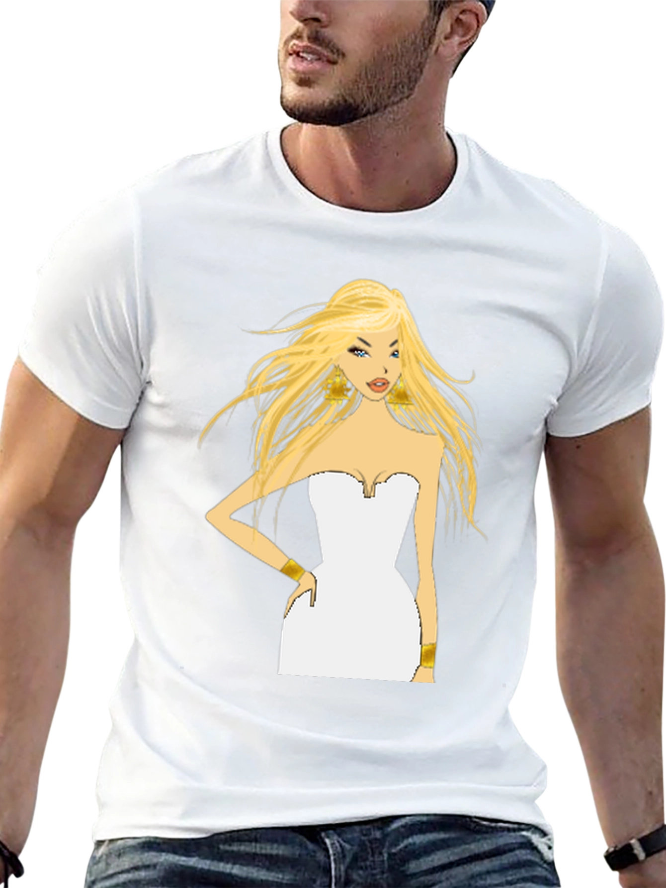 Black Blonde Cartoon Woman Black T-Shirt view 13