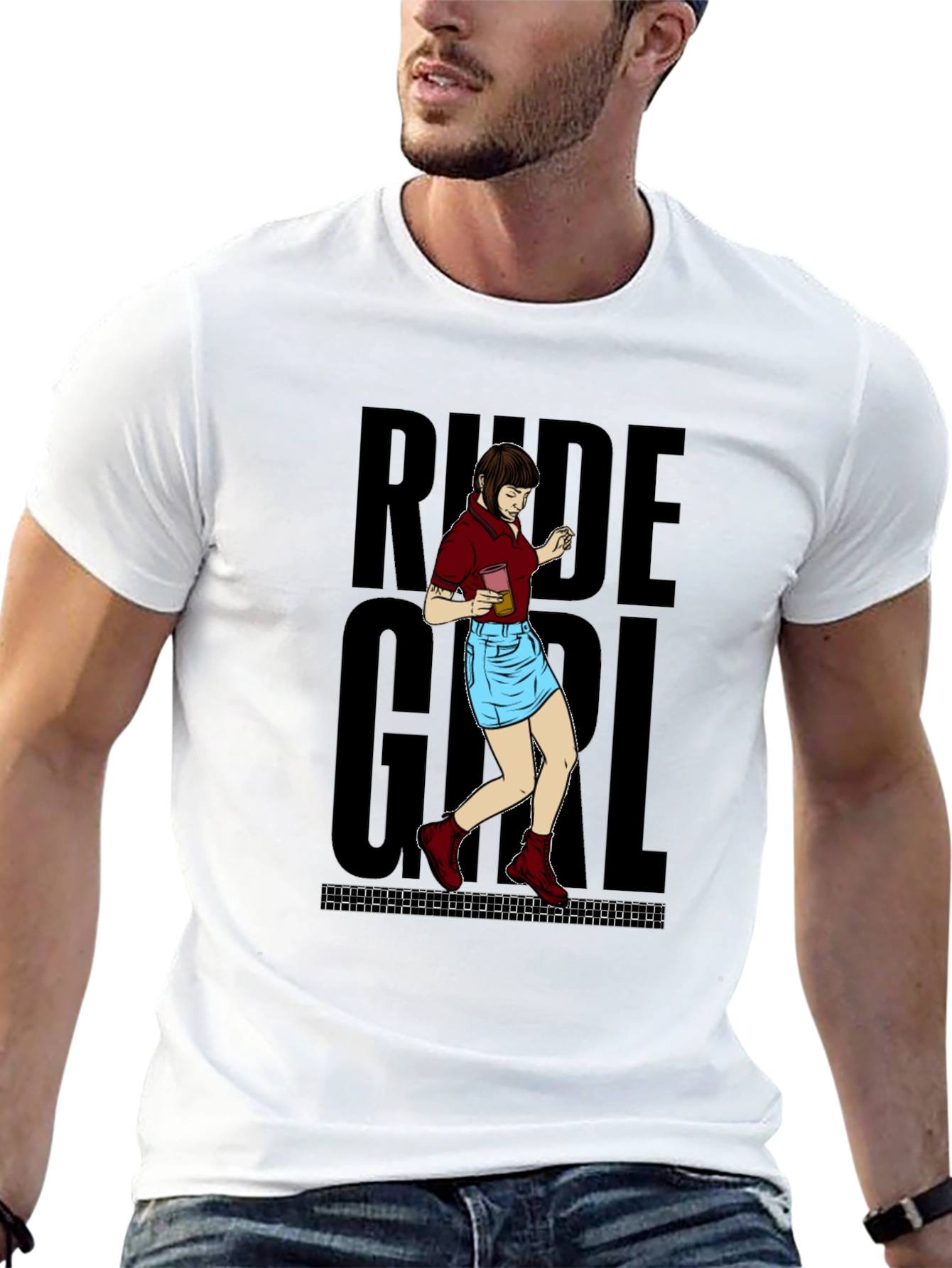 Black Rude Girl Graphic T-Shirt - Black Crew Neck Tee view 13
