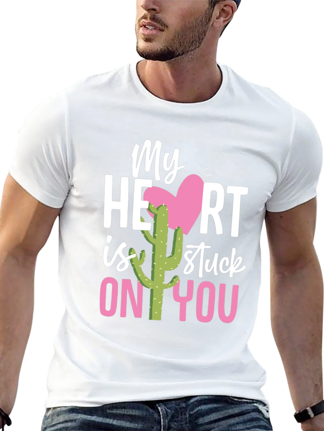 Black Stuck On You Valentine's Day Cactus T-Shirt view 13
