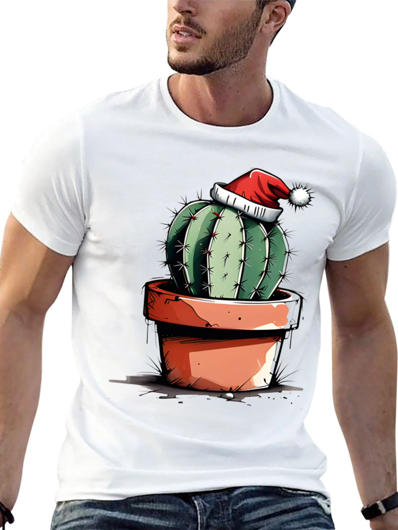 Black Festive Cactus Tee - Holiday Humor Shirt view 13