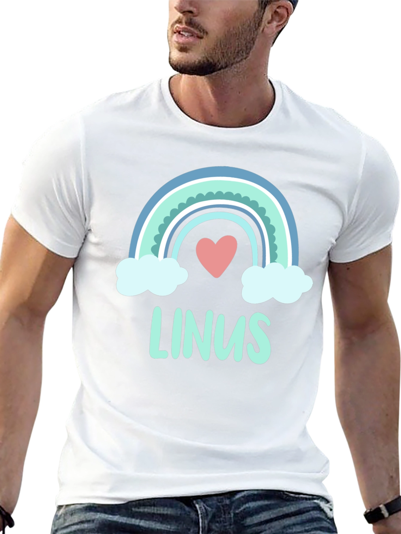 Black Linus Rainbow Heart Personalized T-Shirt view 13