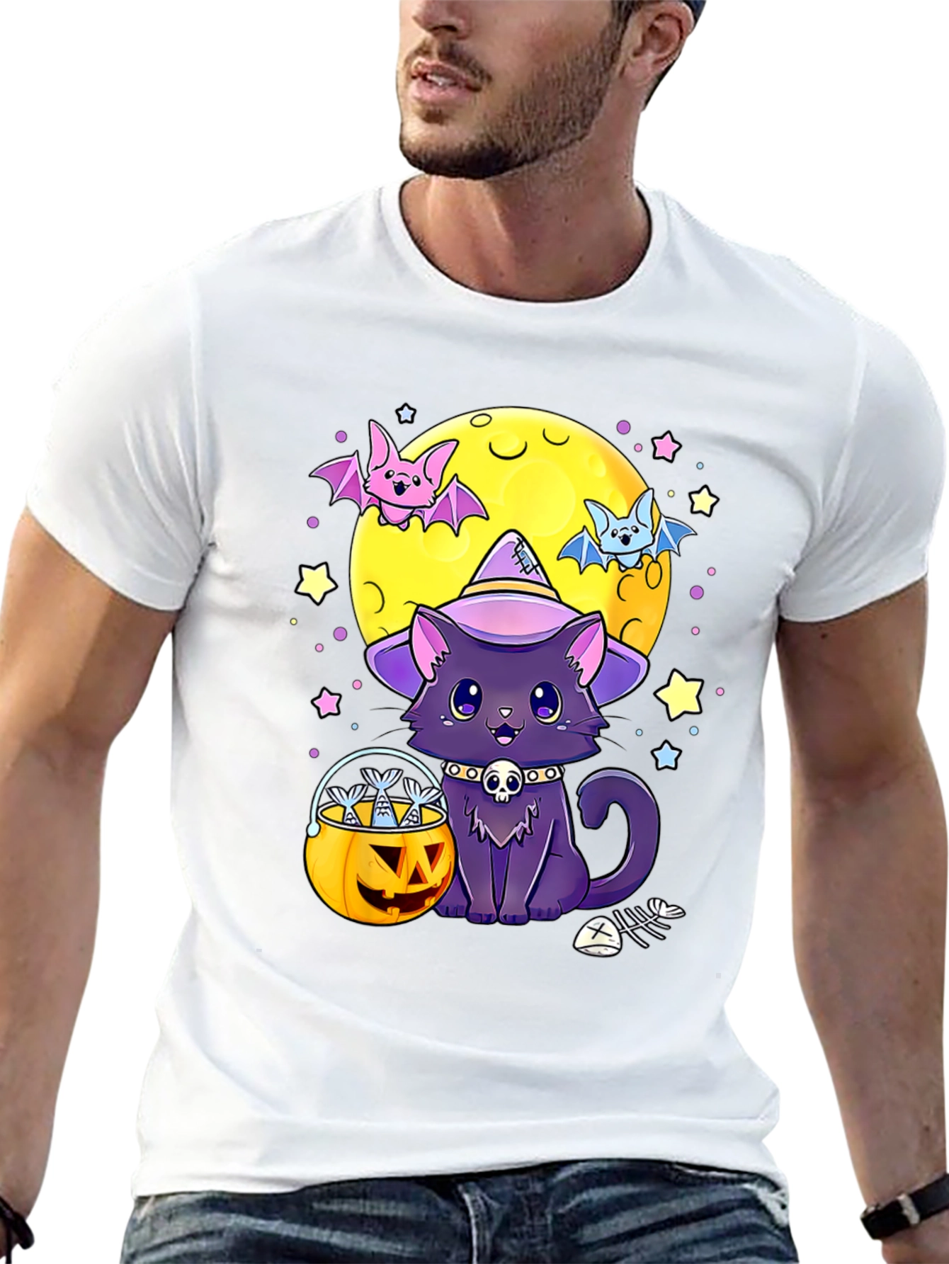 Black Halloween Cat Moon T-Shirt view 13