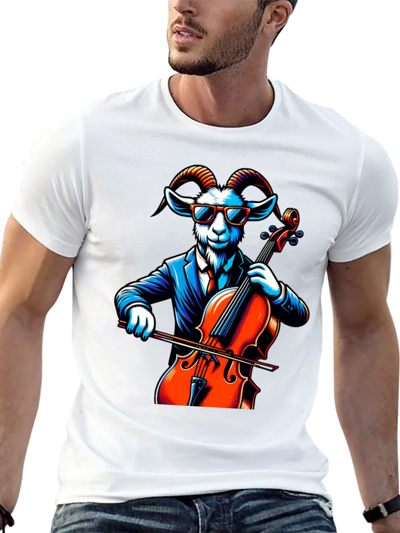 Black Goat Cellist Graphic Tee - Cool Animal Music Lover Shirt view 13