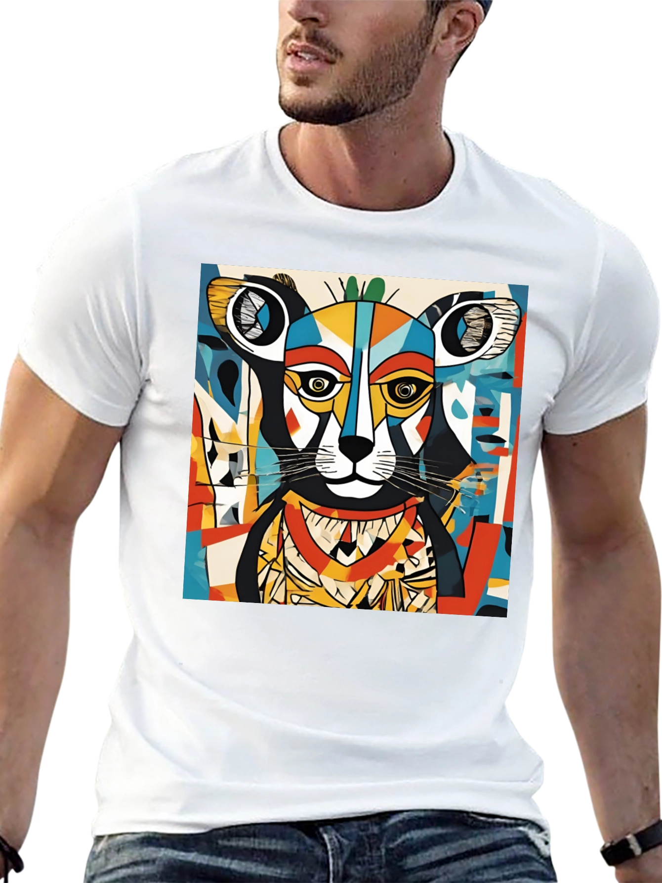 Black Abstract Animal Graphic Tee - Modern Art Shirt view 13