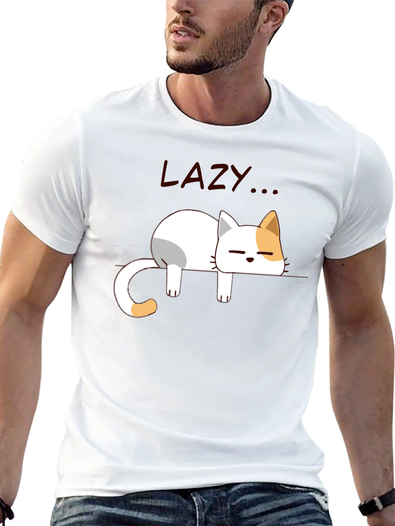 Black Lazy Cat Graphic T-Shirt - Relaxed Fit, Soft Cotton view 13