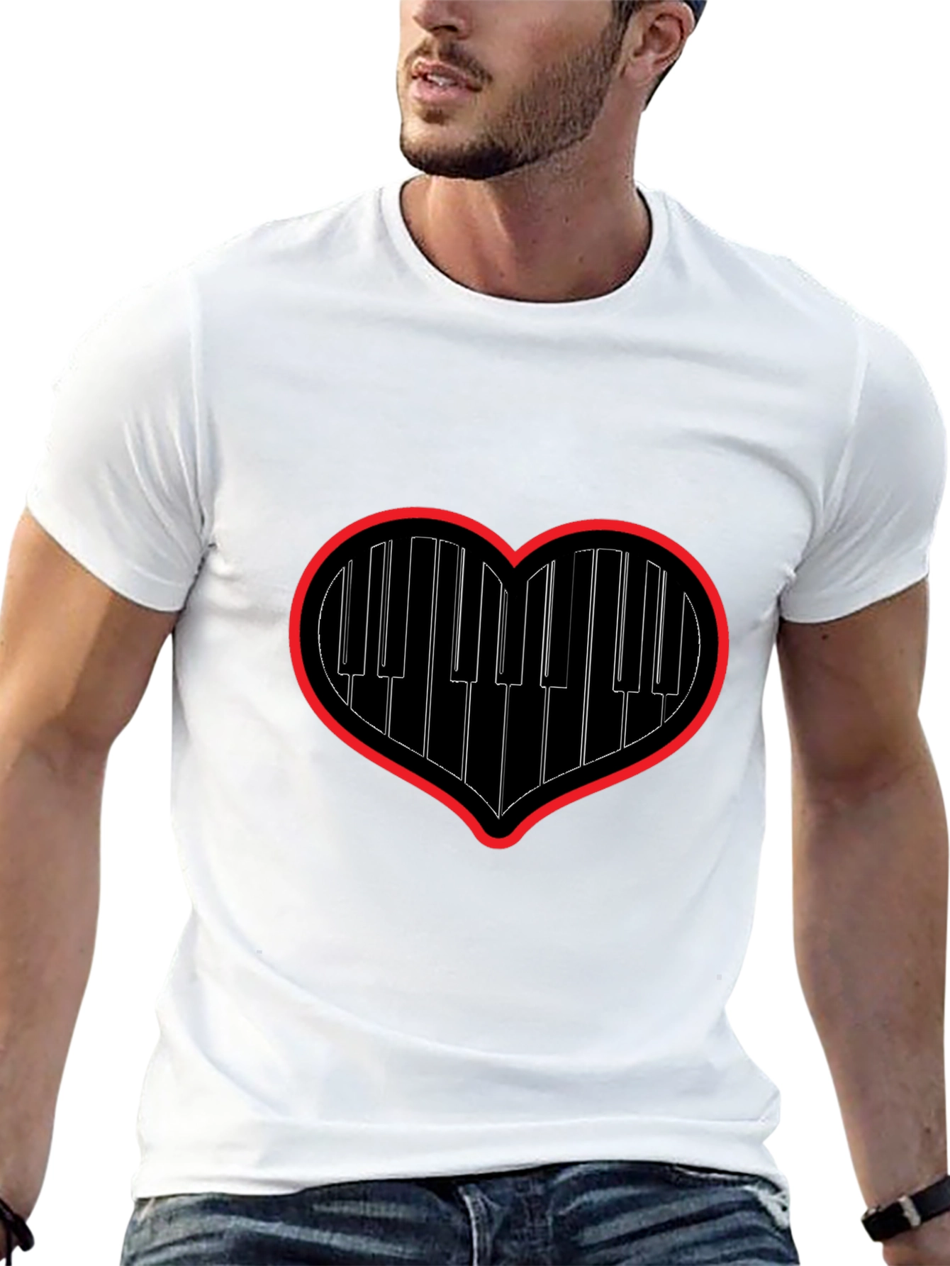 Black Piano Heartbeat Tee - Music Lover's Black T-Shirt view 13
