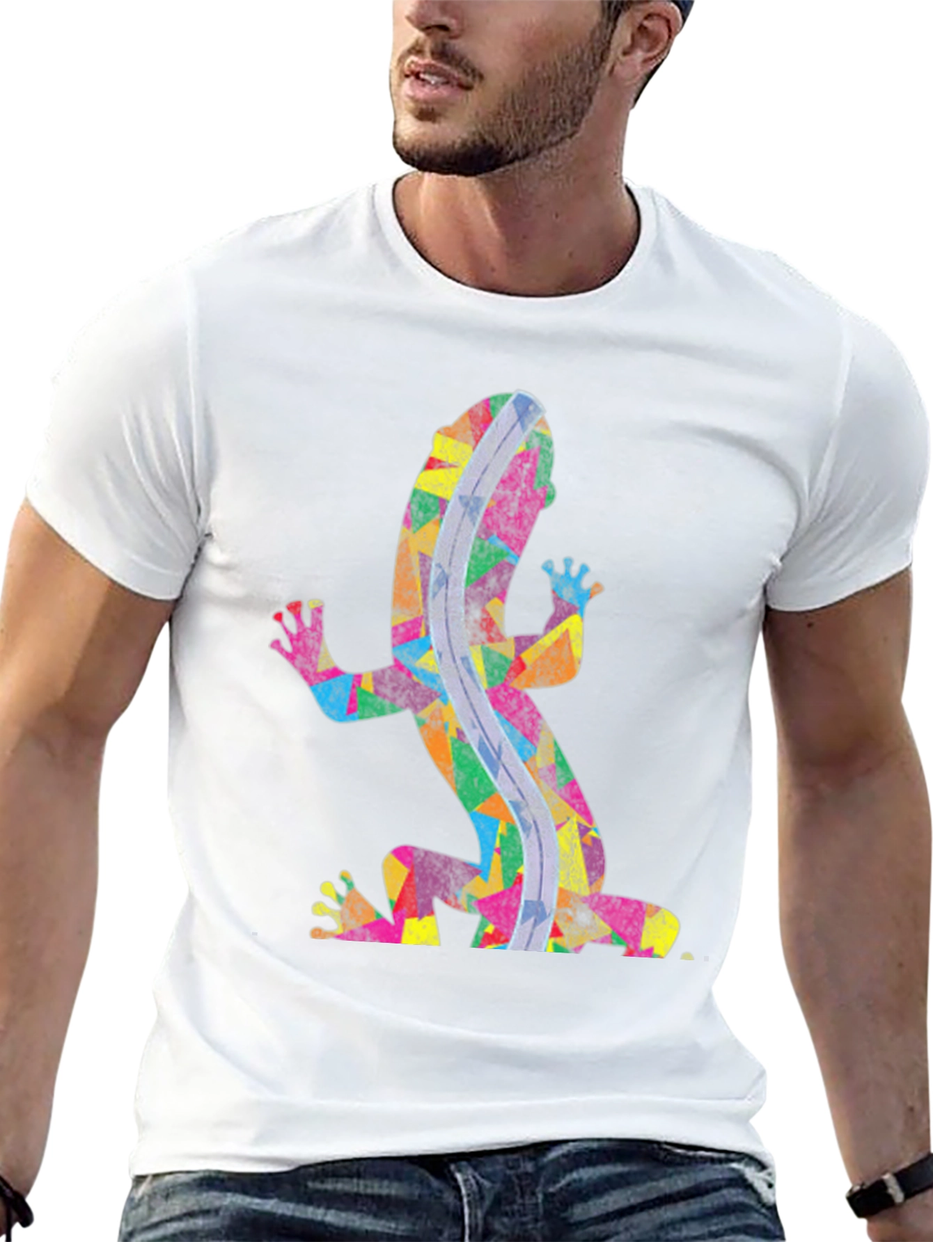 Black Colorful Gecko Print Black T-Shirt view 13