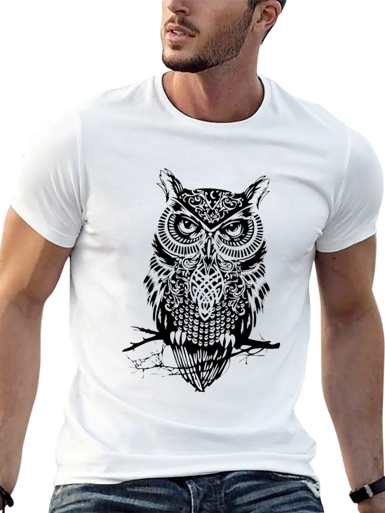 Black Black Owl Graphic Tee - Men's Crew Neck Shirt view 13
