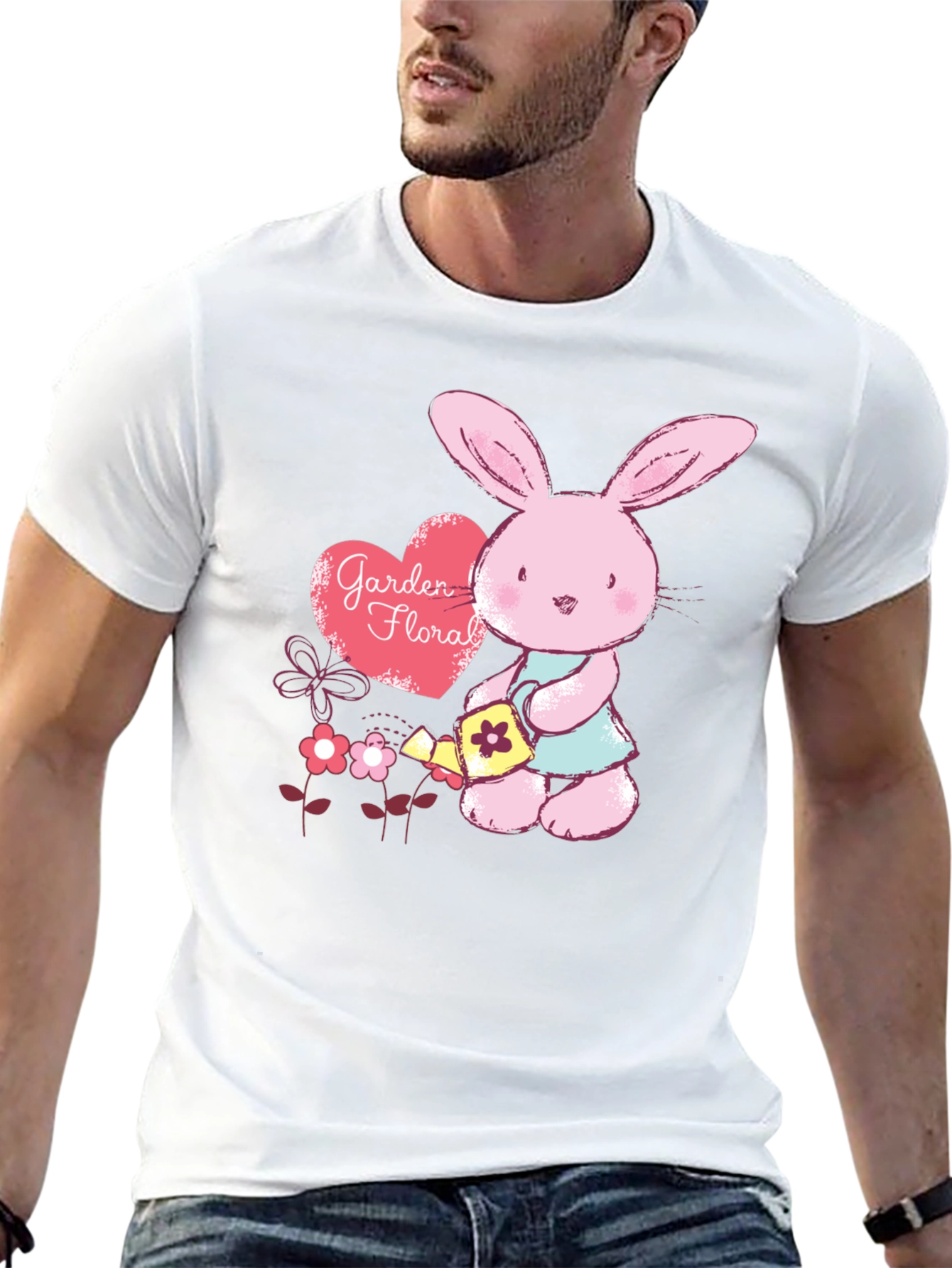 Black Cute Bunny Gardener T-Shirt - Floral Garden Design view 13