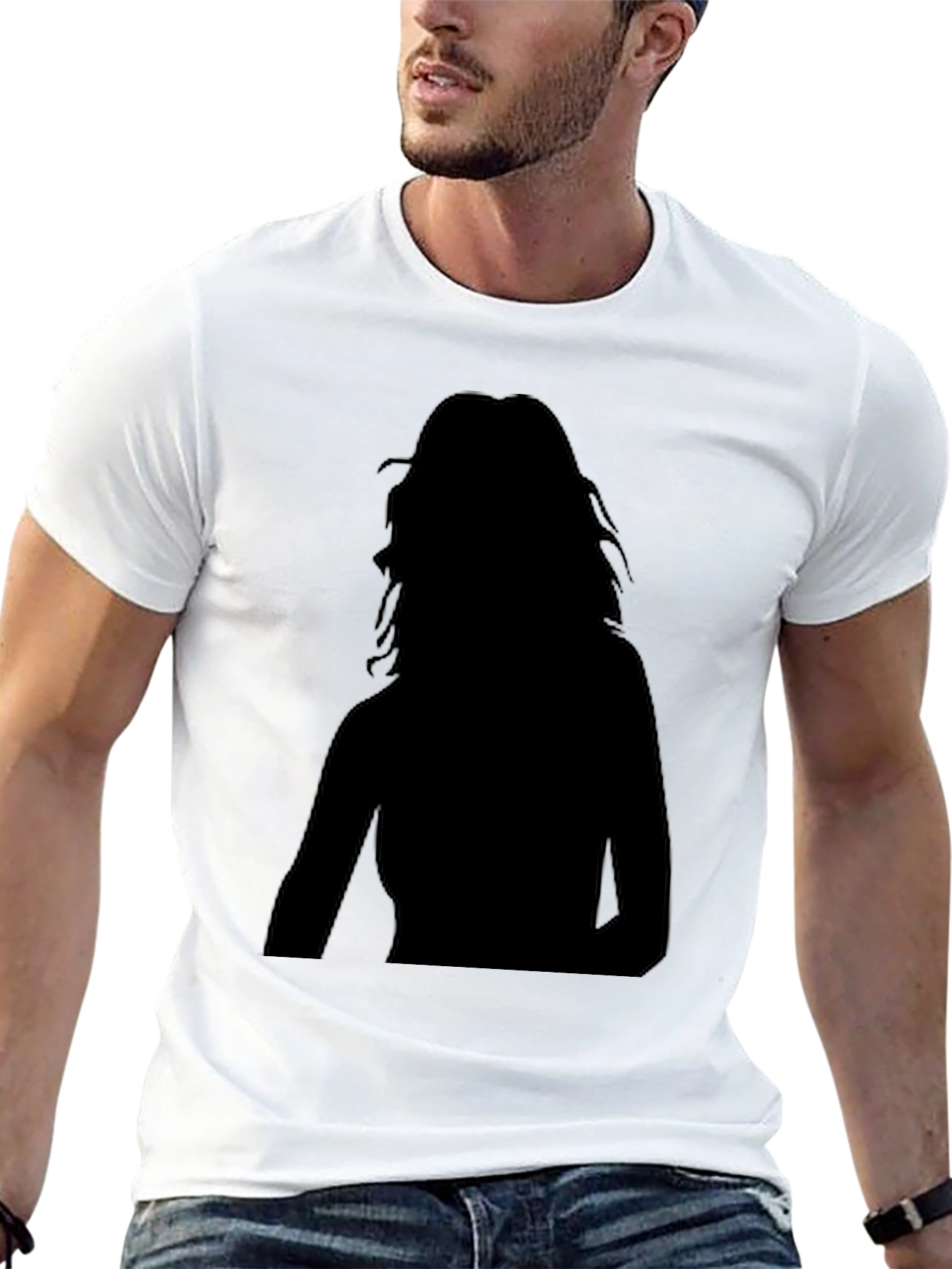 Black Men's Black T-Shirt with Silhouette Design view 13