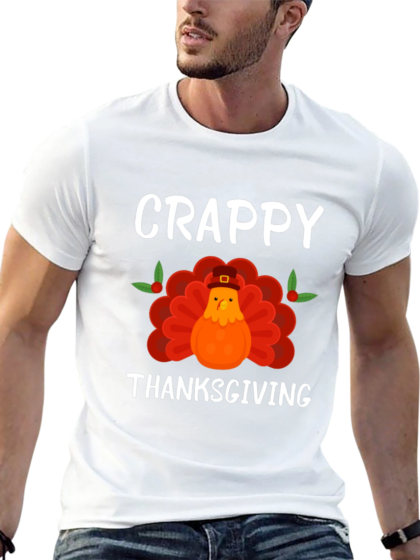 Black Crappy Thanksgiving Turkey Graphic T-Shirt view 13