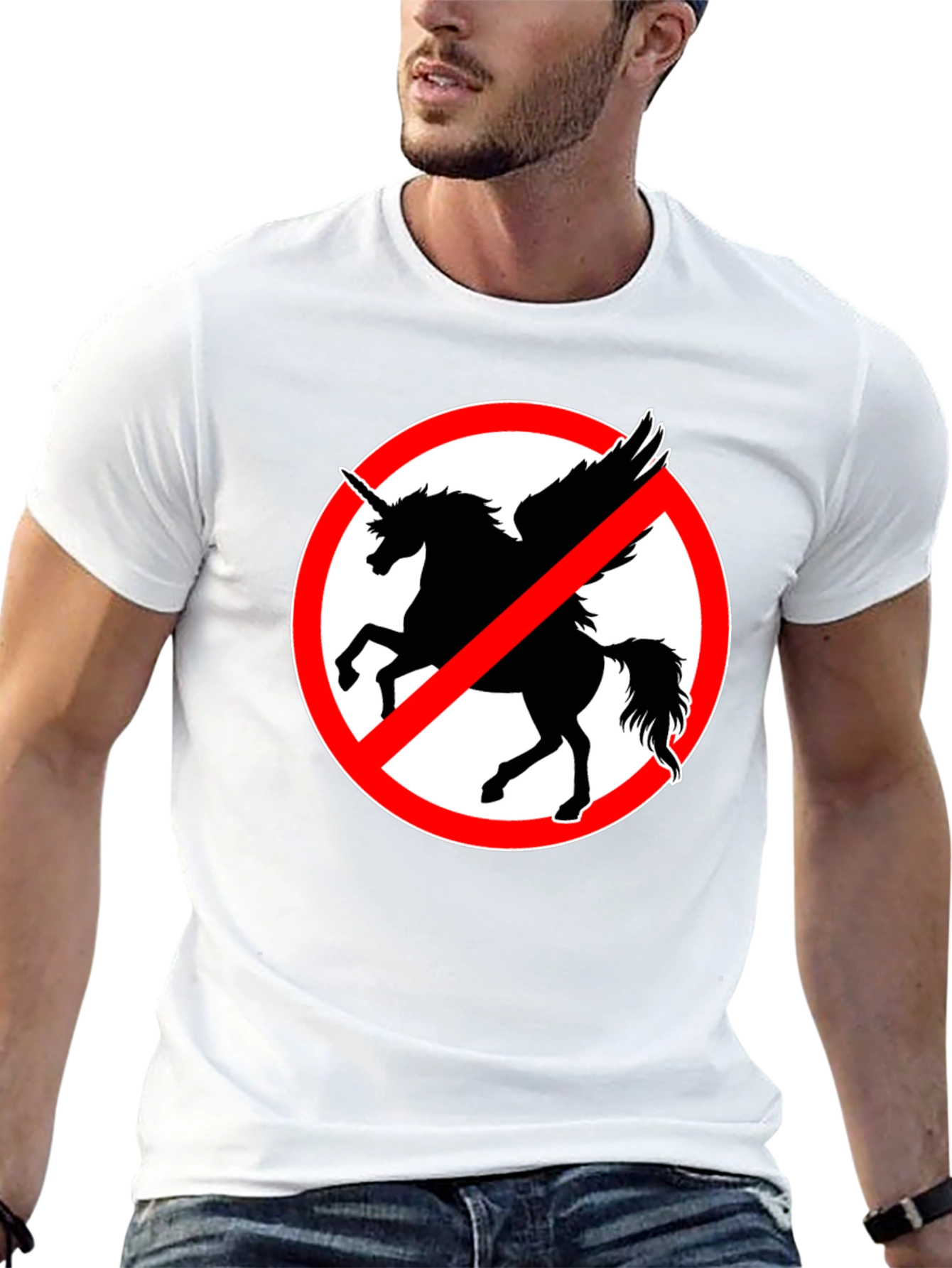 Black No Unicorns T-Shirt - Men's Black Crew Neck Tee view 13