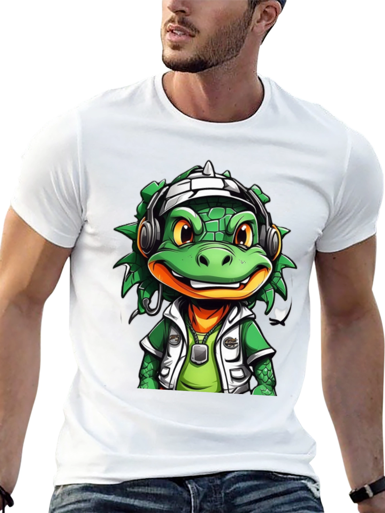 Black Cool Cartoon Lizard Graphic T-Shirt view 13