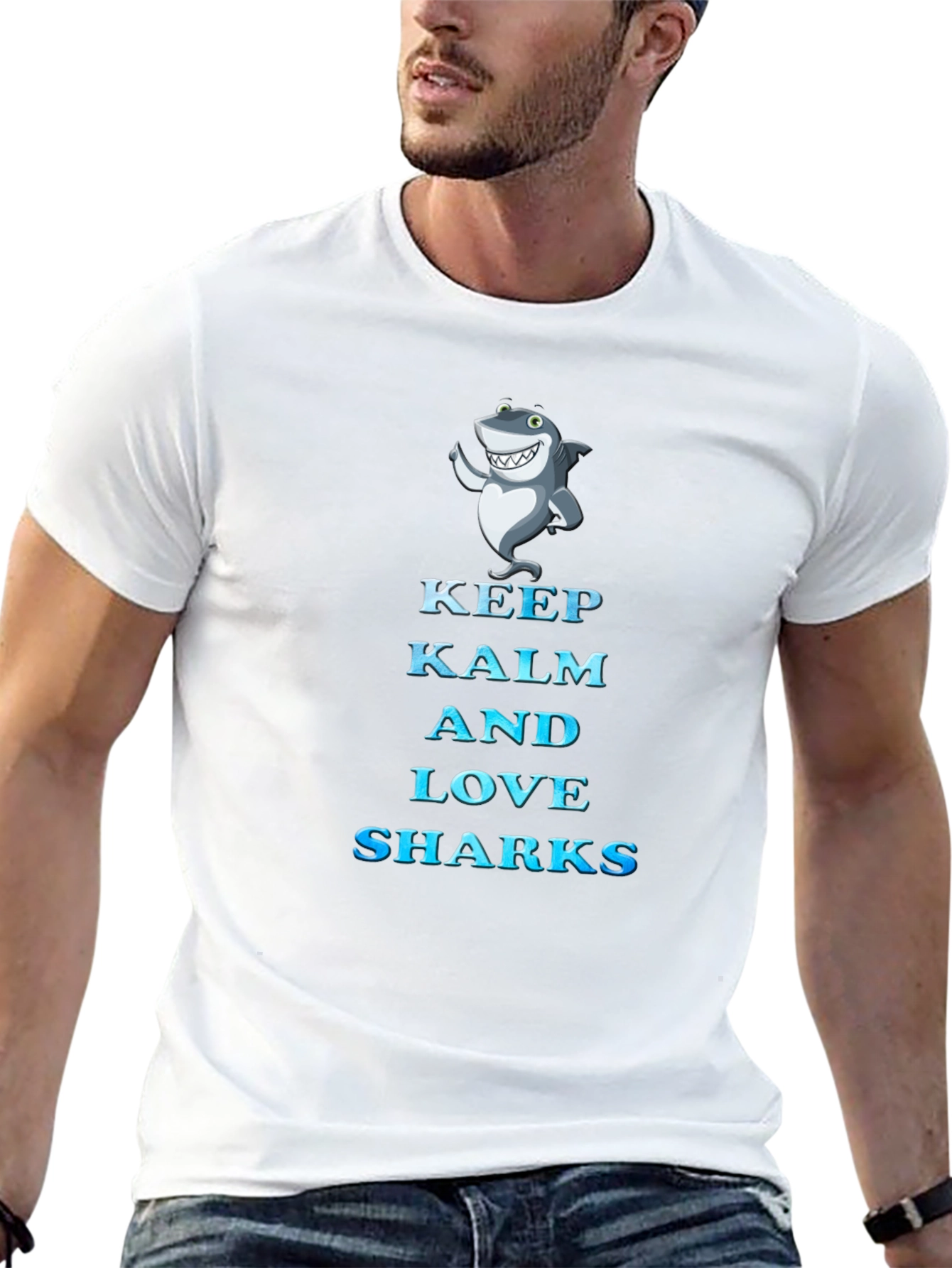 Black Keep Kalm and Love Sharks T-Shirt view 13