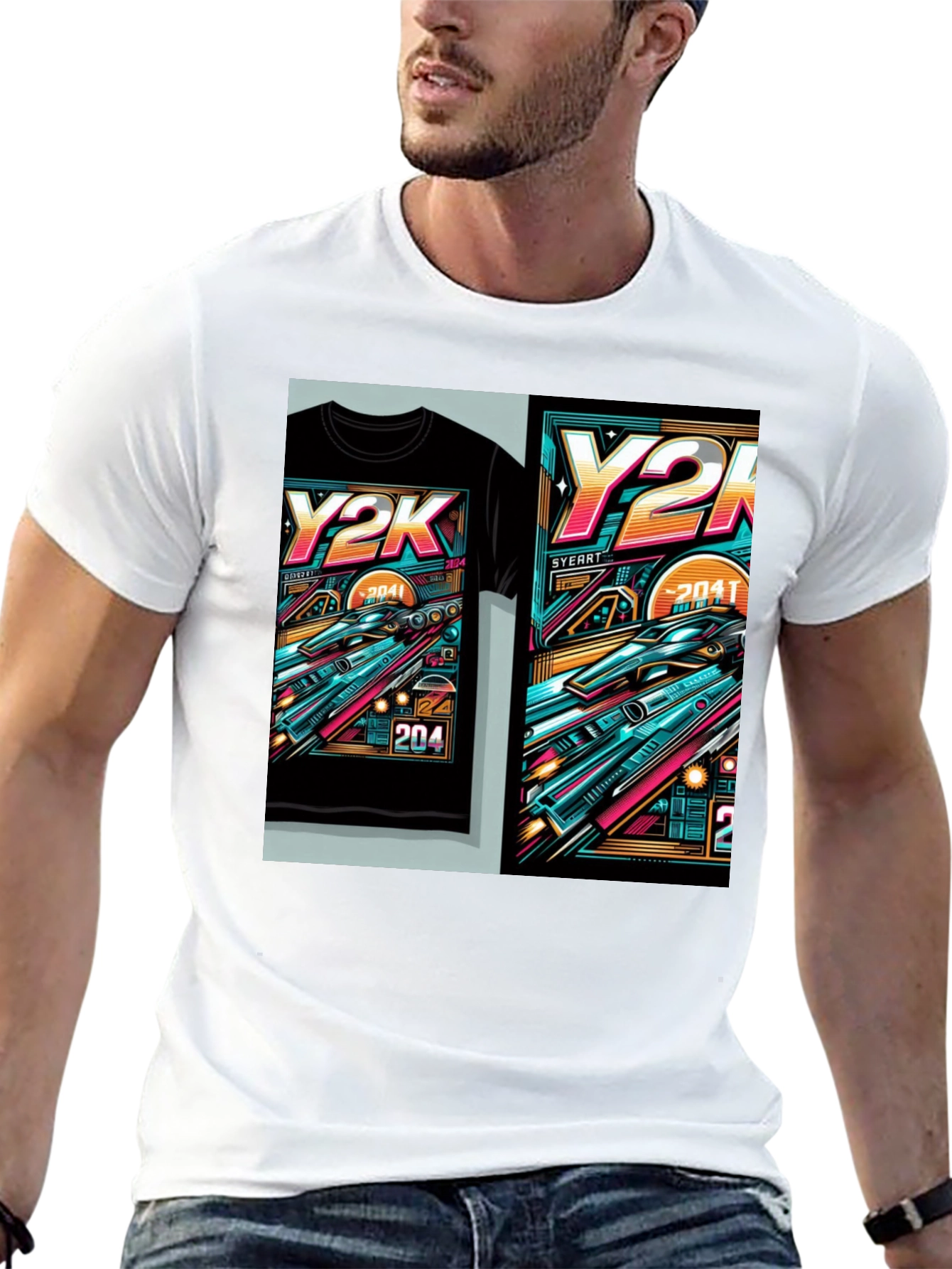 Black Y2K Graphic Tee - Retro Futuristic Design view 13