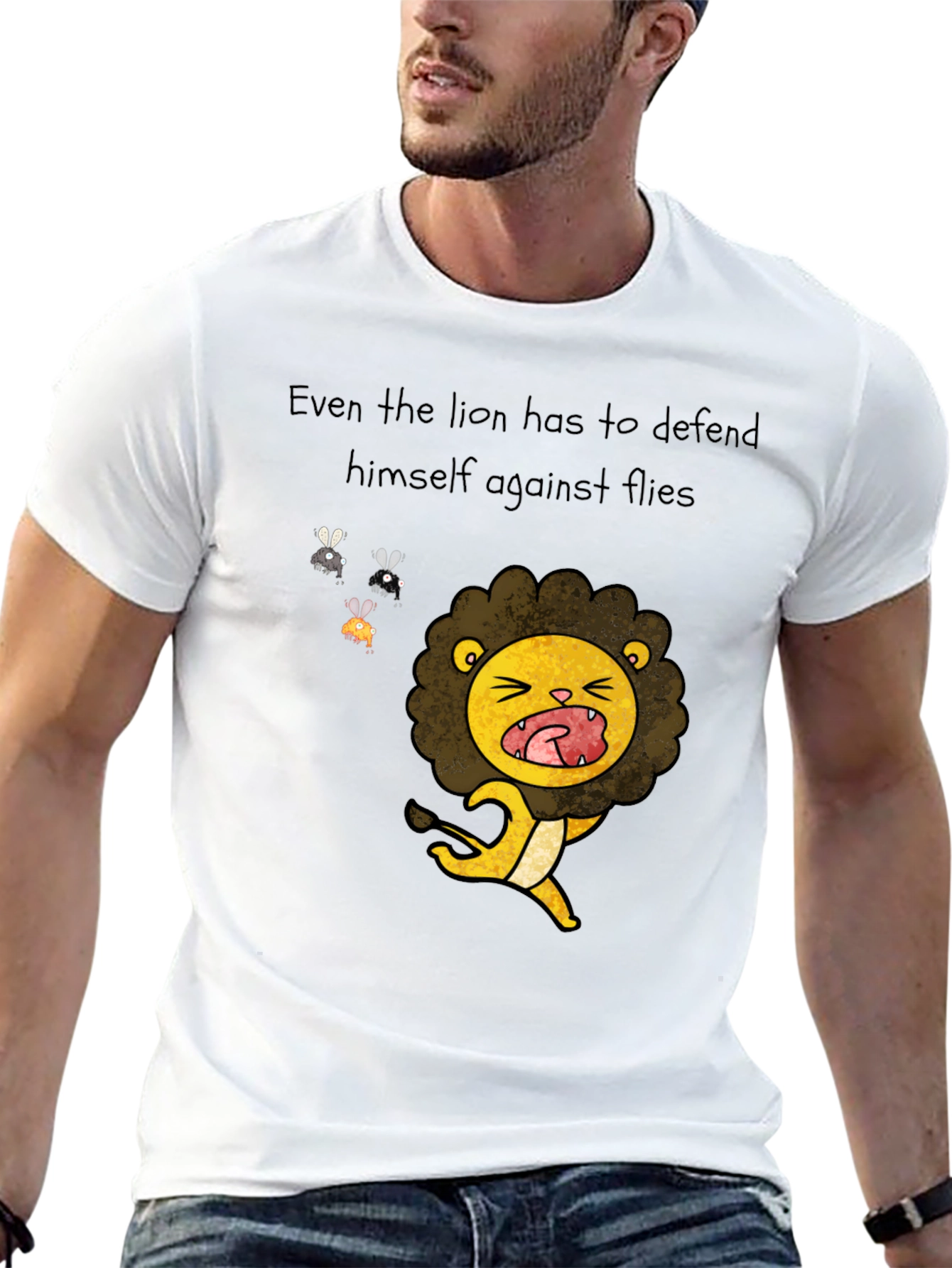 Black Funny Lion Cartoon T-Shirt - Even Lions Have Bad Days! view 13