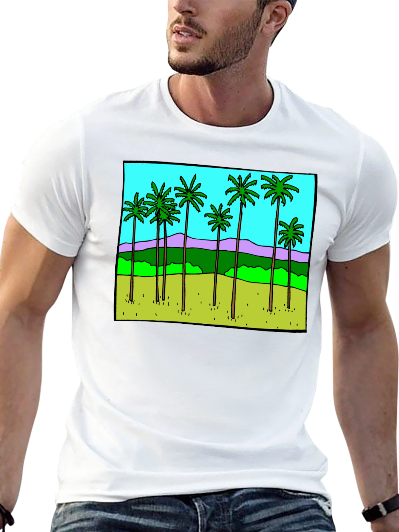Black Palm Tree Graphic Tee - Black Casual T-Shirt view 13