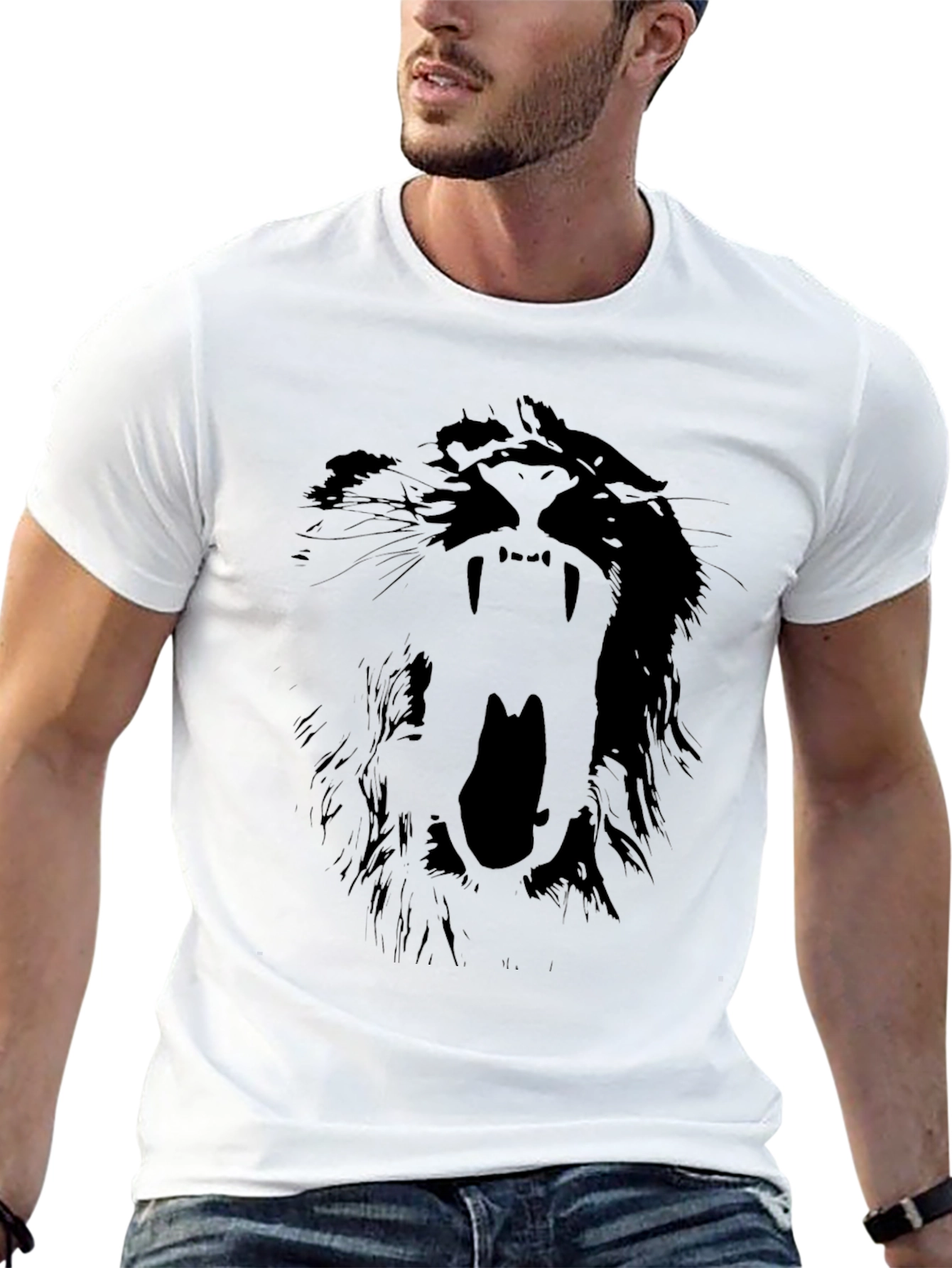 Black Lion Graphic Print Black T-Shirt view 13