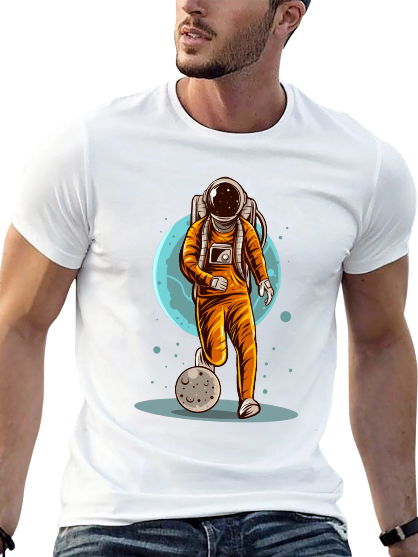 Black Astronaut Soccer T-Shirt - Space Graphic Tee view 13
