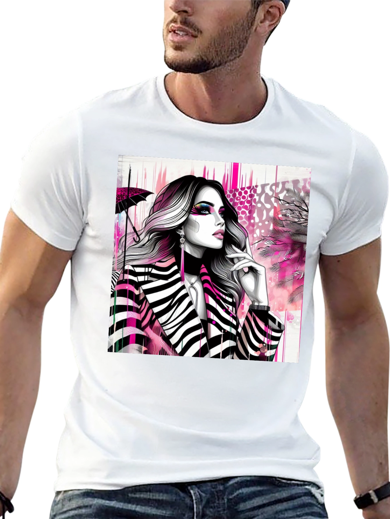 Black Stylish Woman Zebra Print Tee - Modern Streetwear view 13