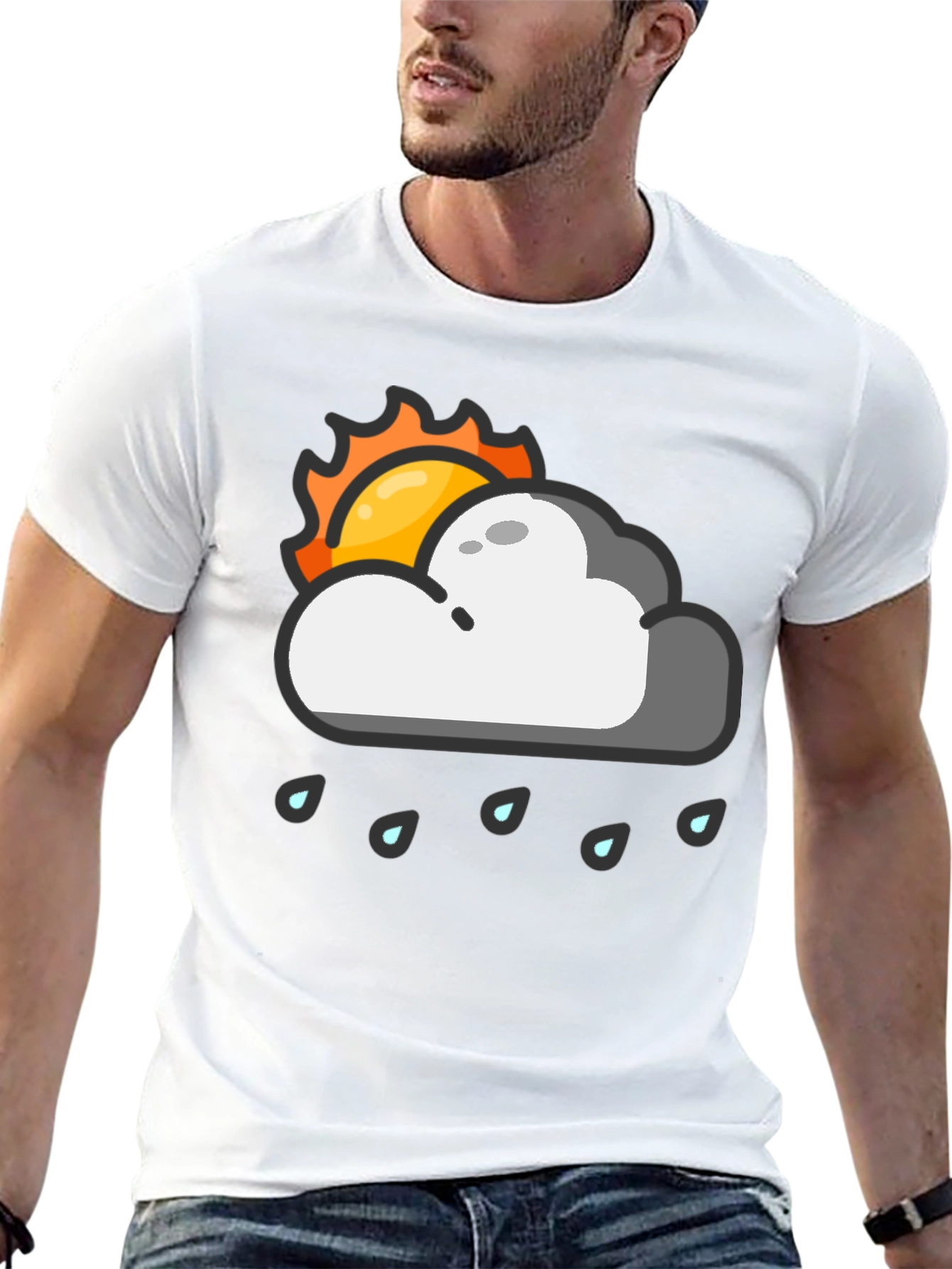 Black Rainy Day Sun Graphic Tee - Black Cotton T-Shirt view 13