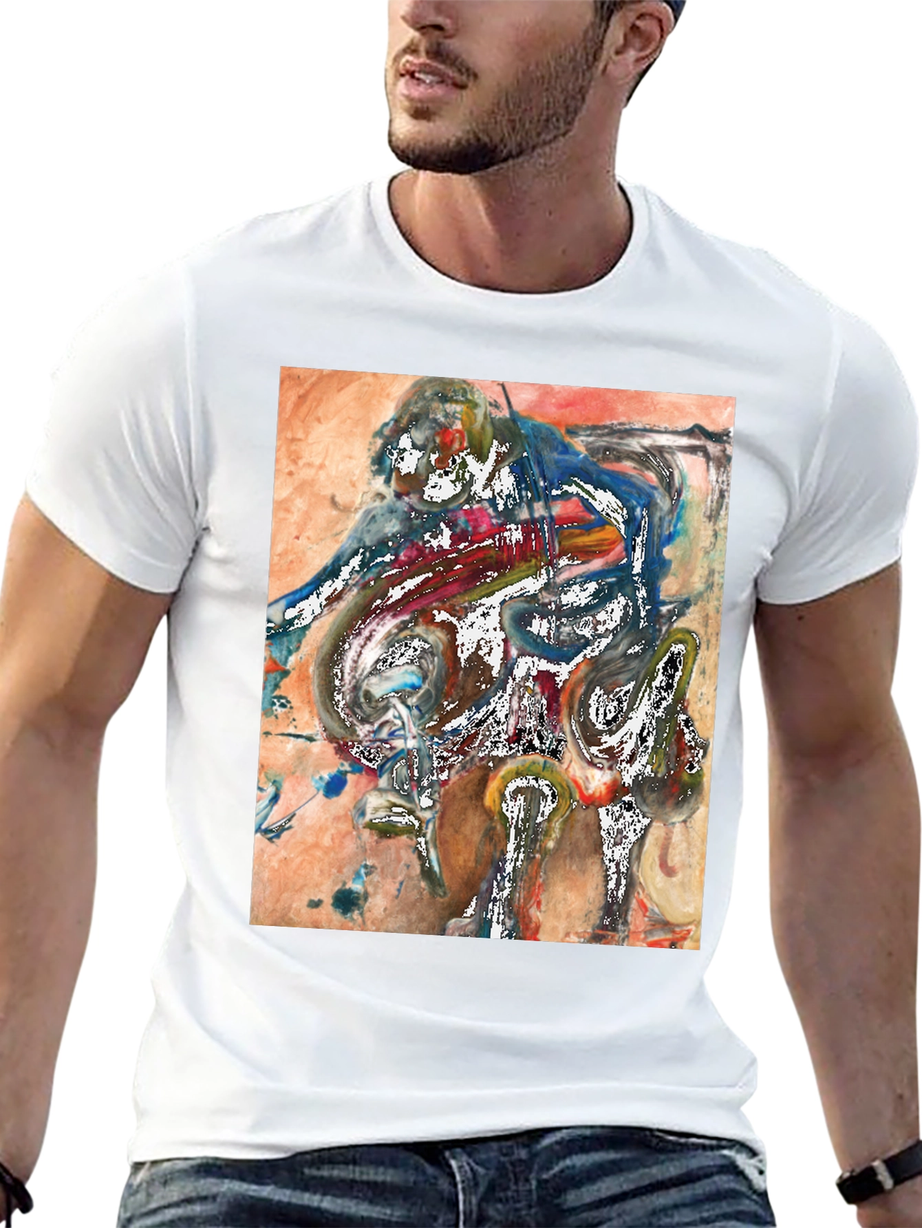 Black Abstract Art Graphic Tee - Unique Men's T-Shirt view 13