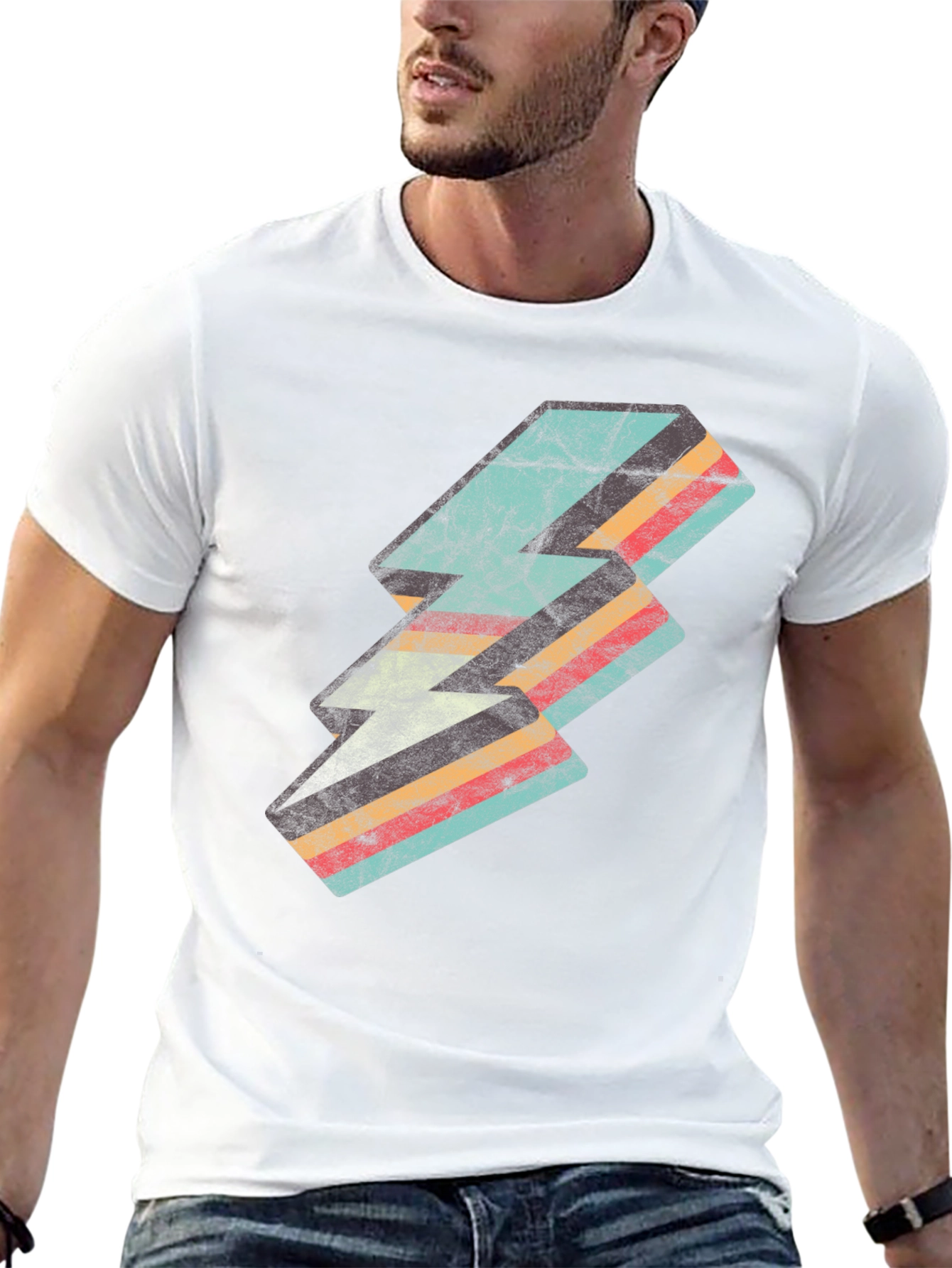 Black Retro Lightning Bolt Graphic Tee view 13