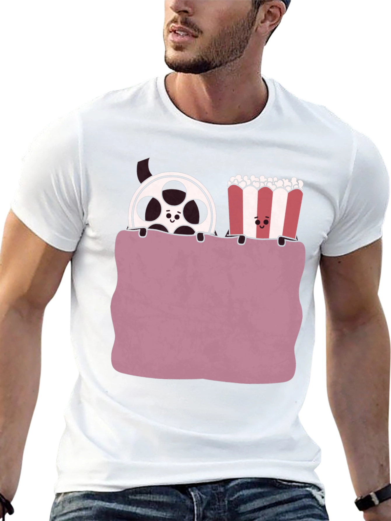 Black Movie Night T-Shirt - Reel & Popcorn Design view 13