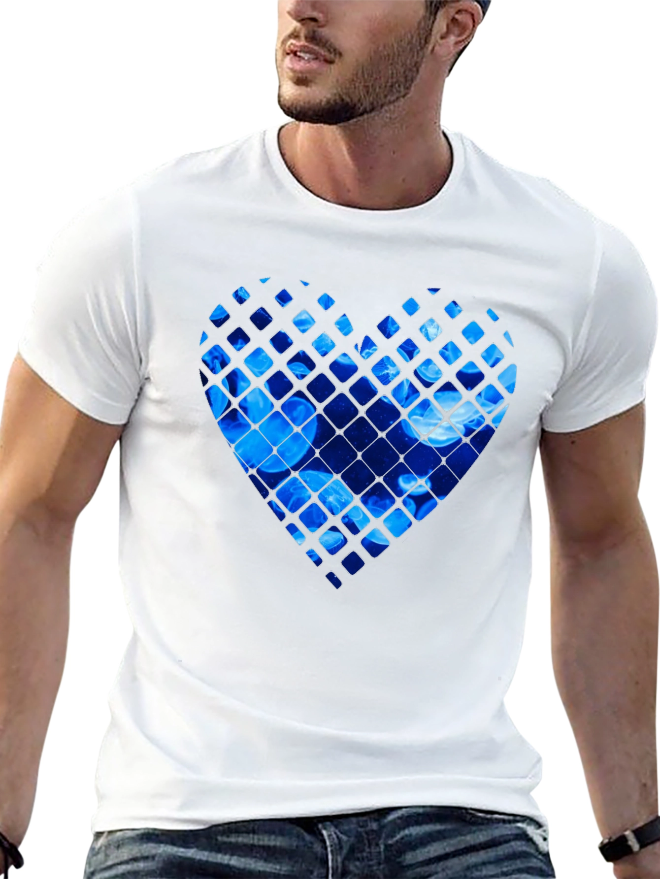 Black Blue Jellyfish Heart Graphic Black T-Shirt view 13