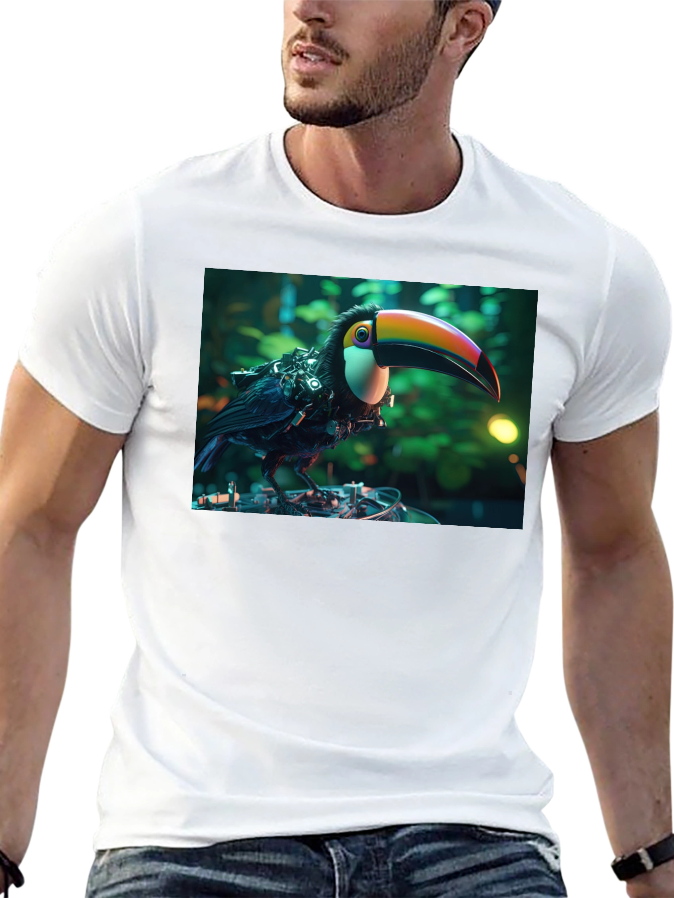 Black Cyber Toucan T-Shirt - Unique Graphic Print view 13