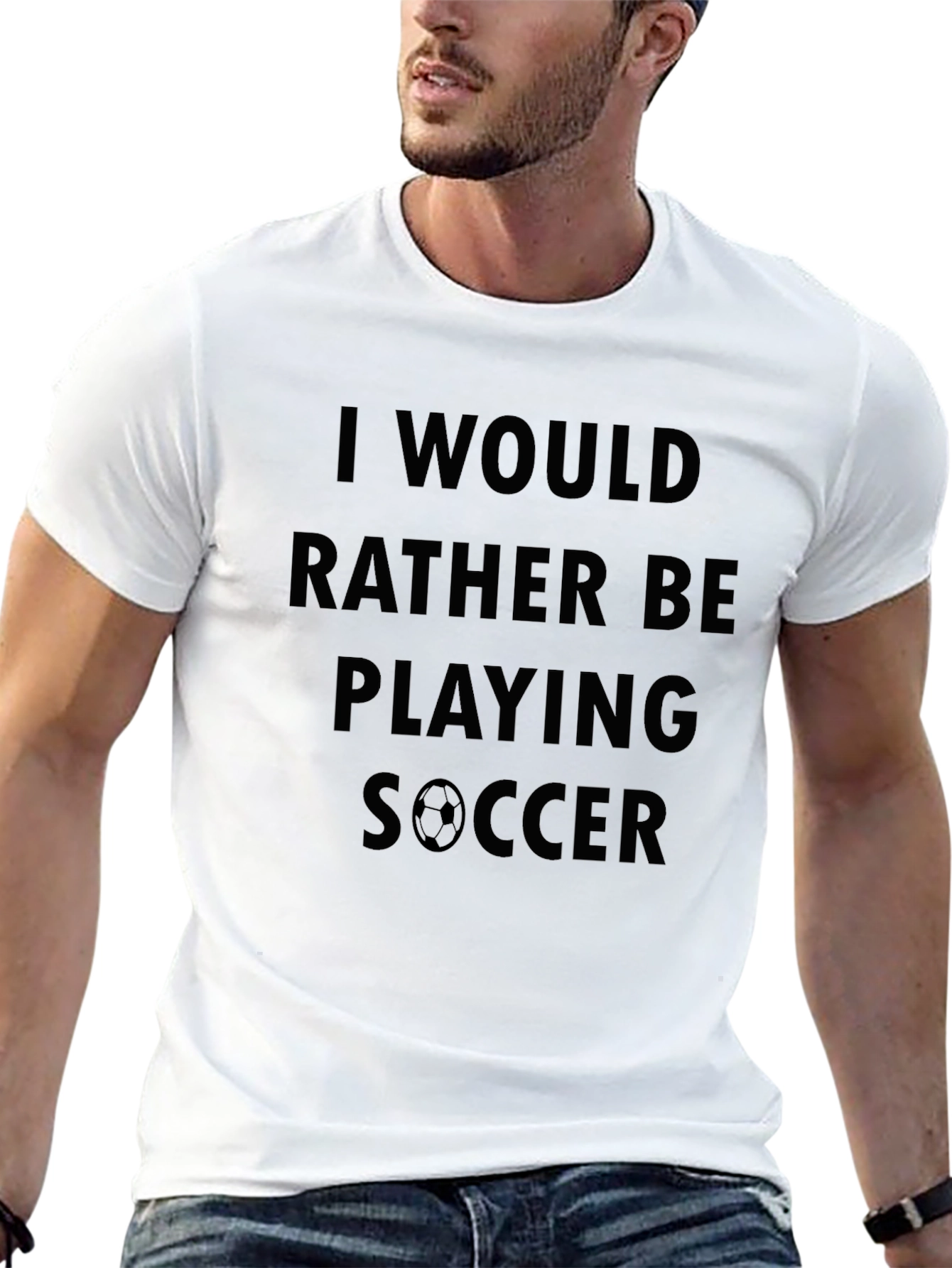 Black Soccer Fan T-Shirt: Rather Be Playing Soccer - Soft Cotton view 13