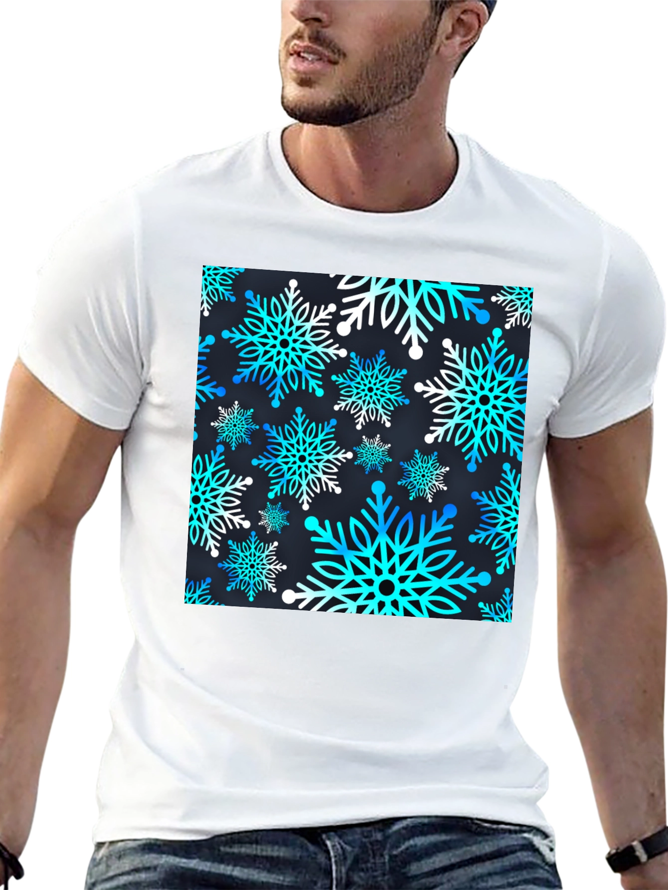 Black Snowflake Pattern T-Shirt view 13