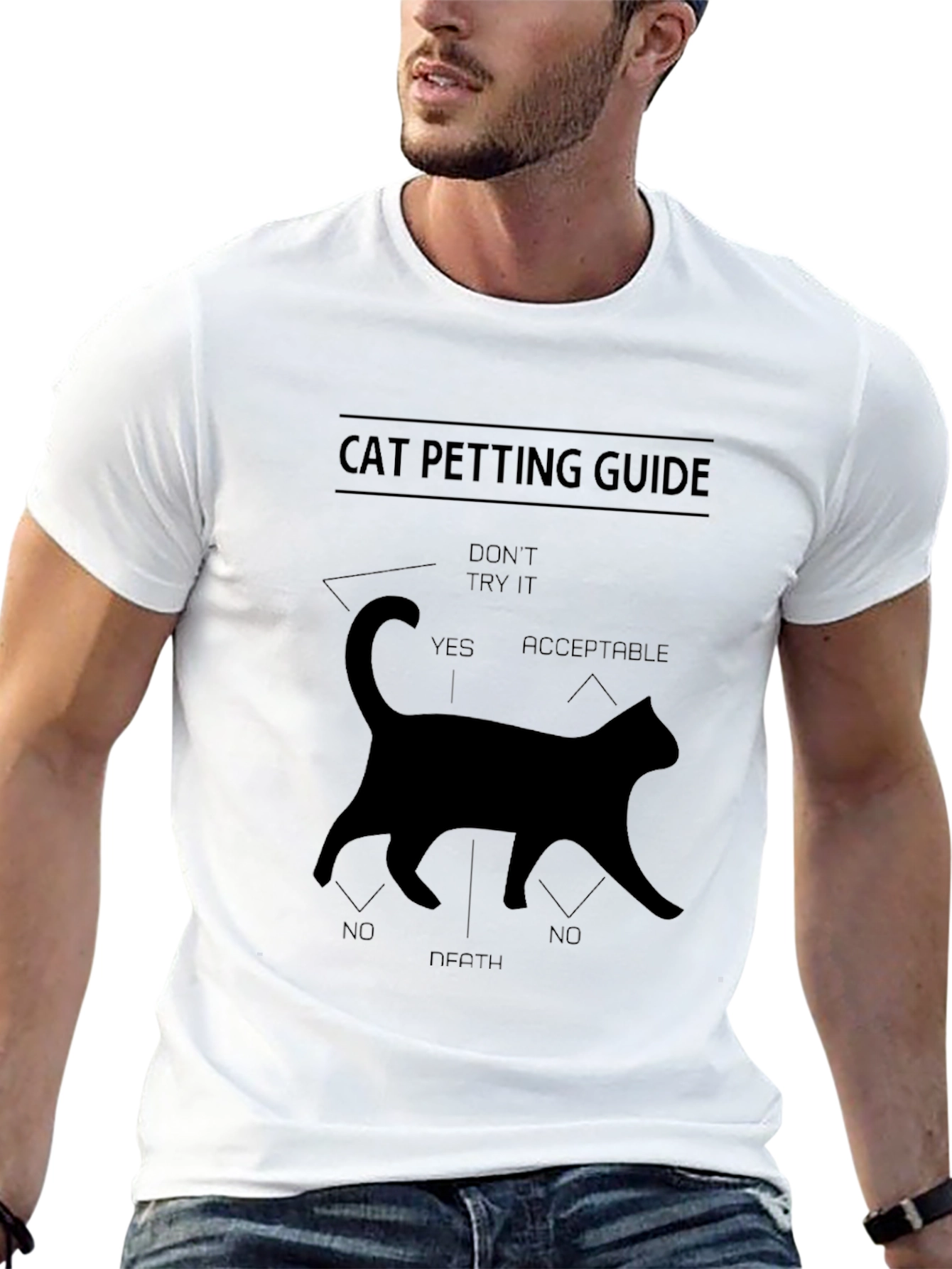 Black Cat Petting Guide Black T-Shirt view 13