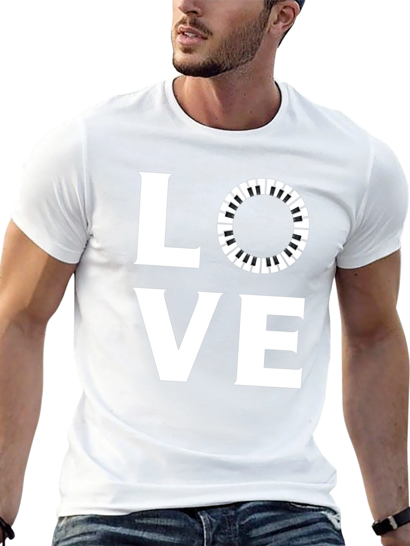 Black Love Music T-Shirt - Piano Keys Design view 13