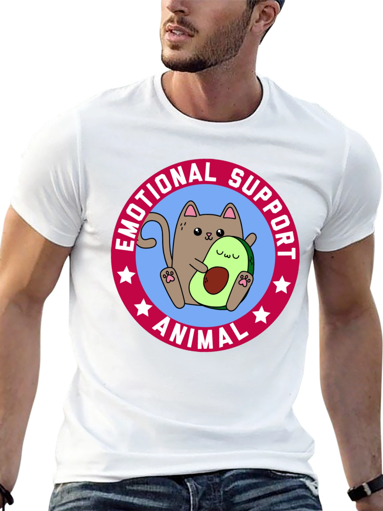 Black Emotional Support Animal T-Shirt - Cat & Avocado view 13
