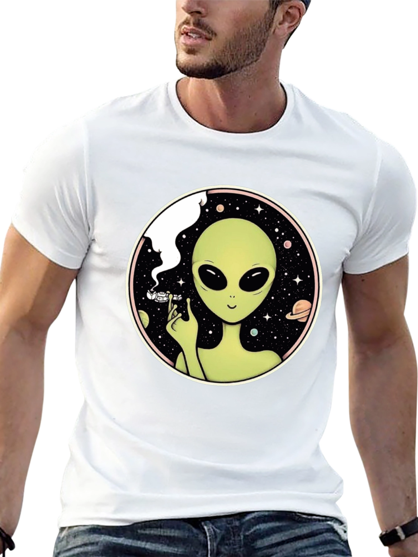 Black Alien Smoking Weed T-Shirt - Black view 13