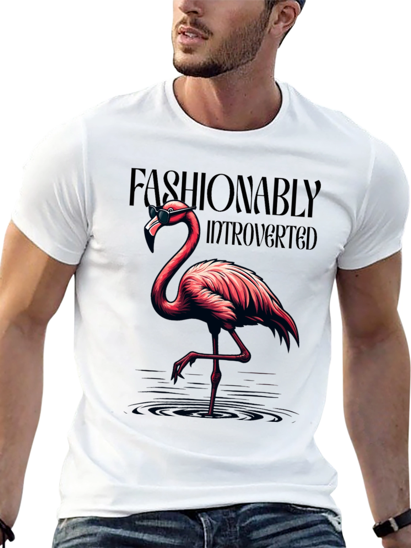 Black Fashionably Introverted Flamingo T-Shirt view 13