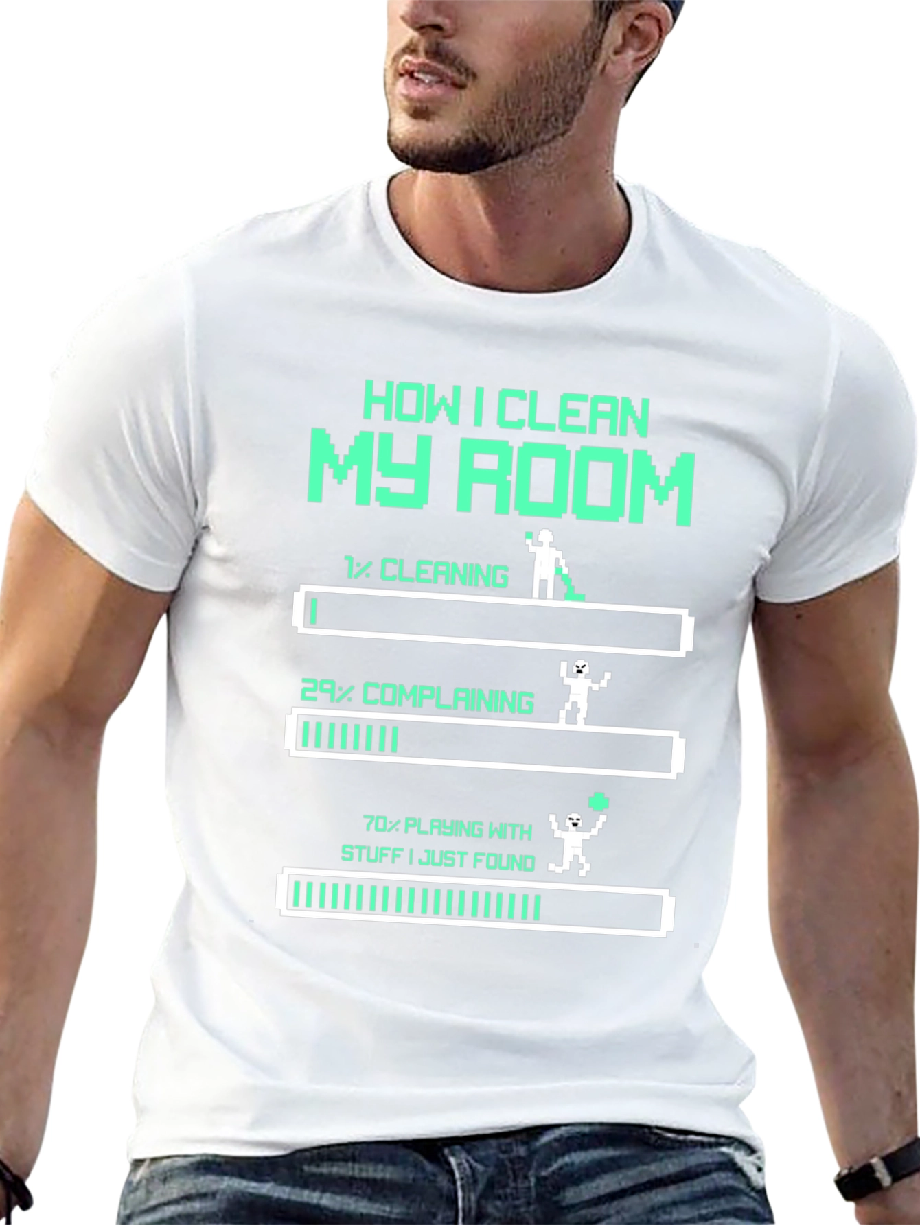 Black Funny "How I Clean My Room" Gamer T-Shirt view 13