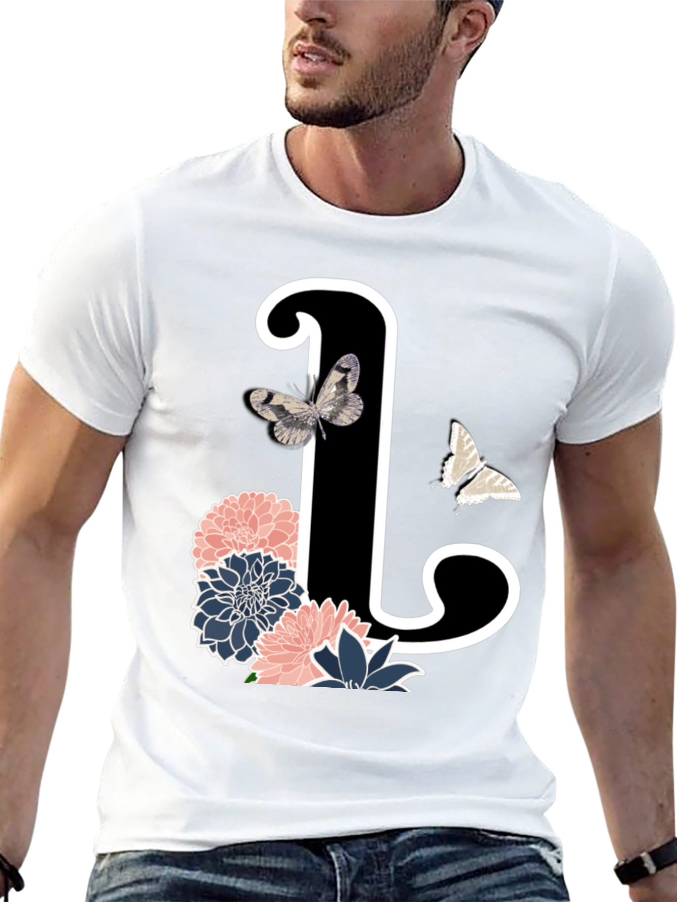 Black Floral Initial 'L' Black T-Shirt view 13