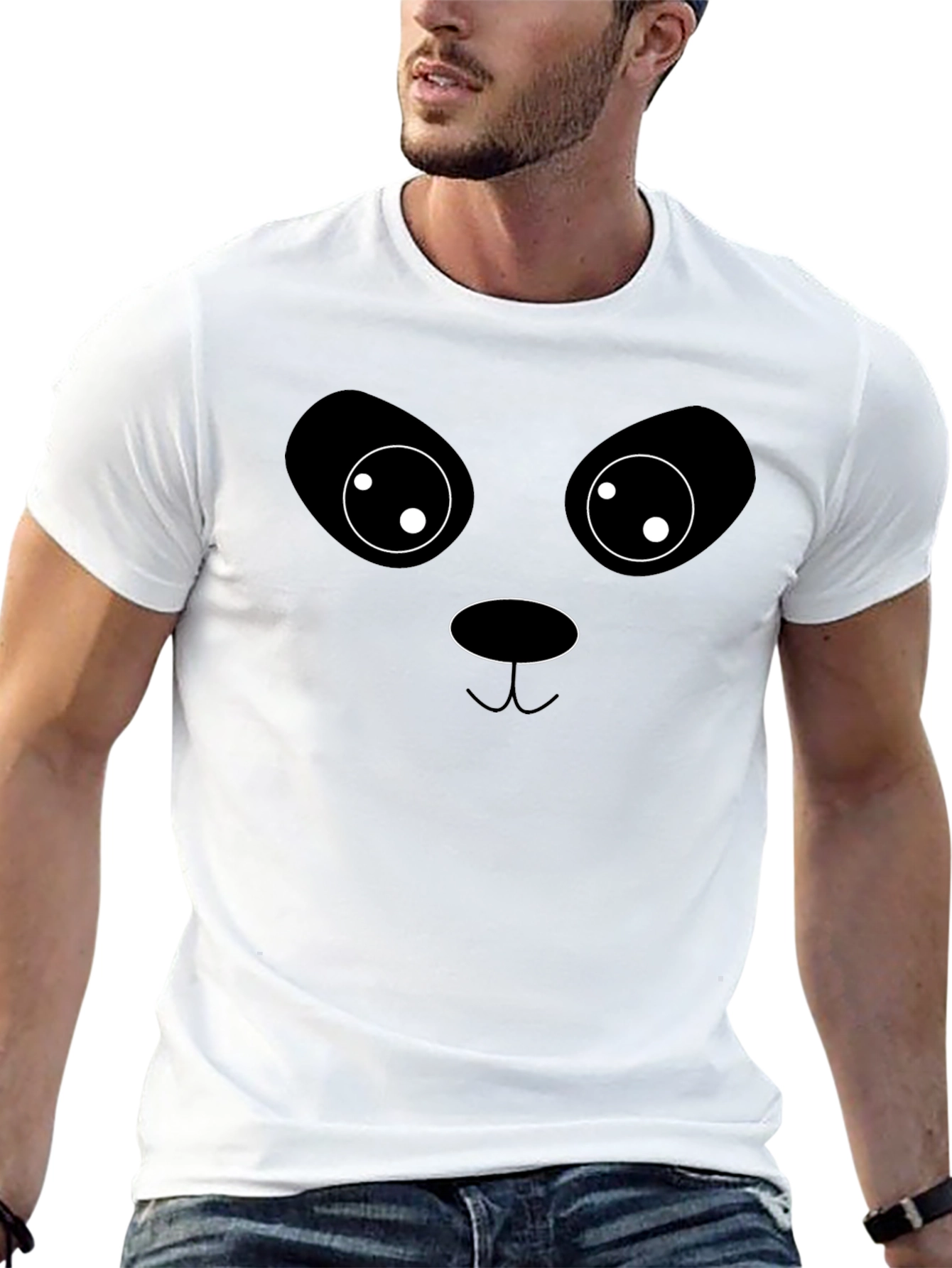 Black Cute Panda Face Graphic T-Shirt - Unisex Black Tee view 13
