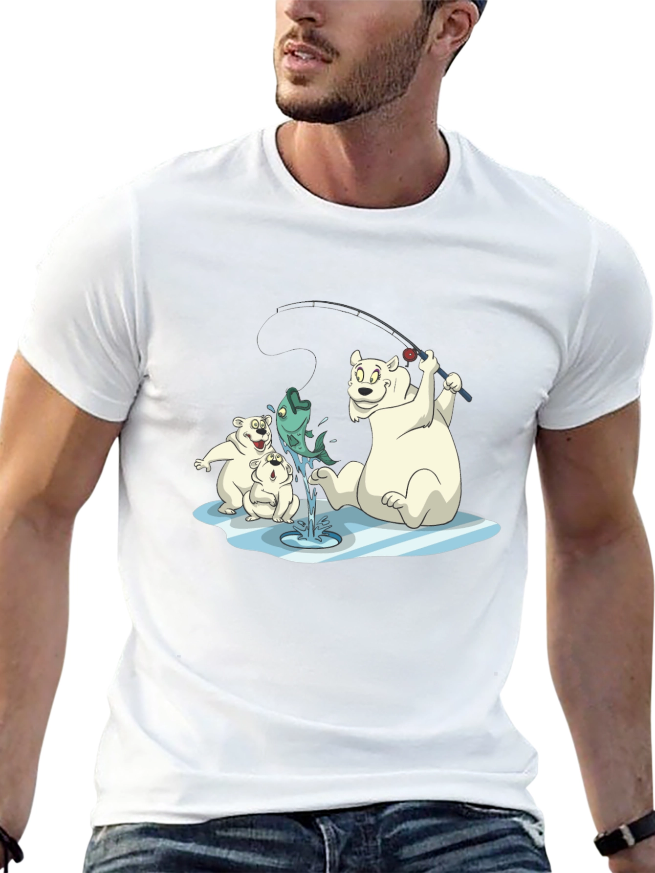 Black Polar Bear Fishing T-Shirt view 13