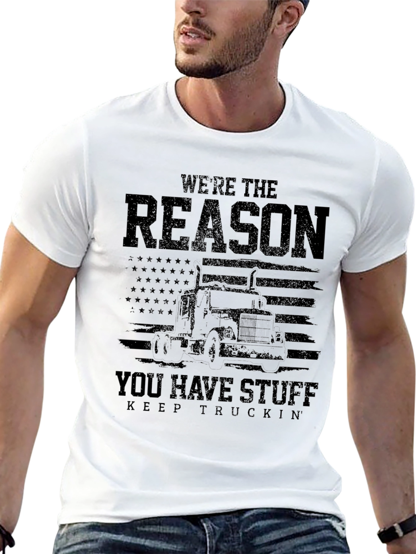 Black Trucker T-Shirt - We're The Reason You Have Stuff view 13