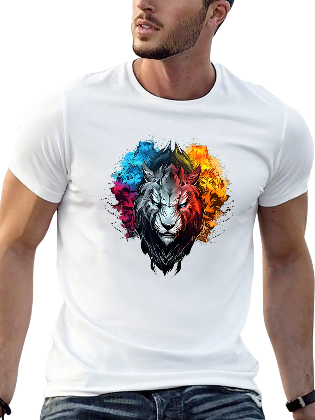 Black Colorful Lion Graphic Print T-Shirt view 13