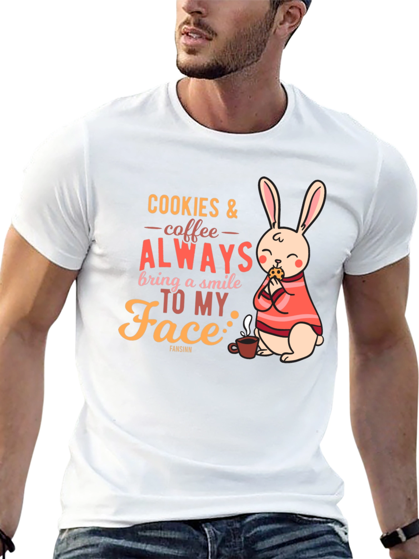 Black Cookies & Coffee T-Shirt - Bunny and Quote Design view 13