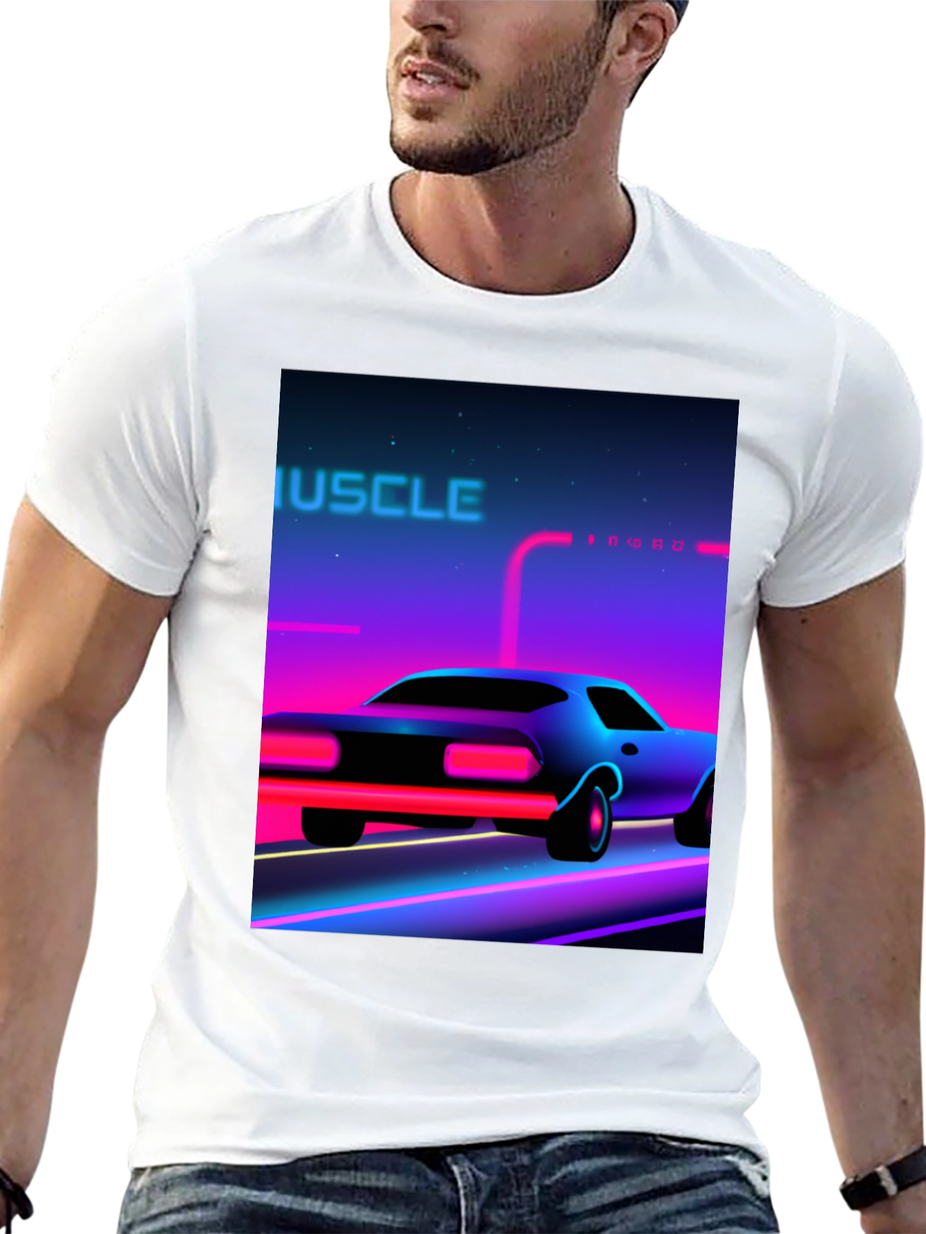 Black Retro Muscle Car Graphic Tee - Black Cotton T-Shirt view 13