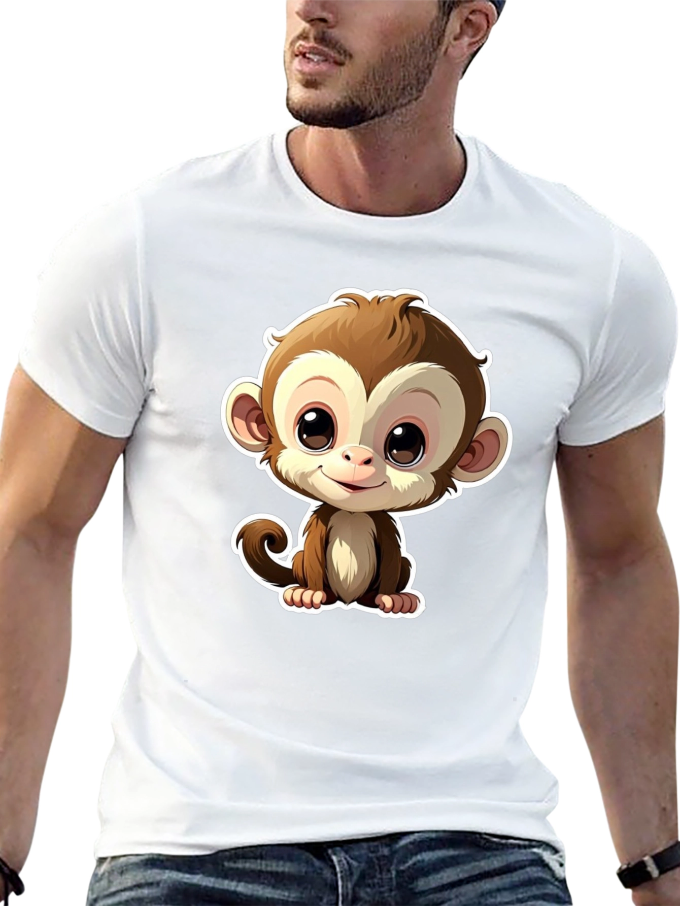 Black Cute Monkey Graphic Tee - Black Casual T-Shirt view 13