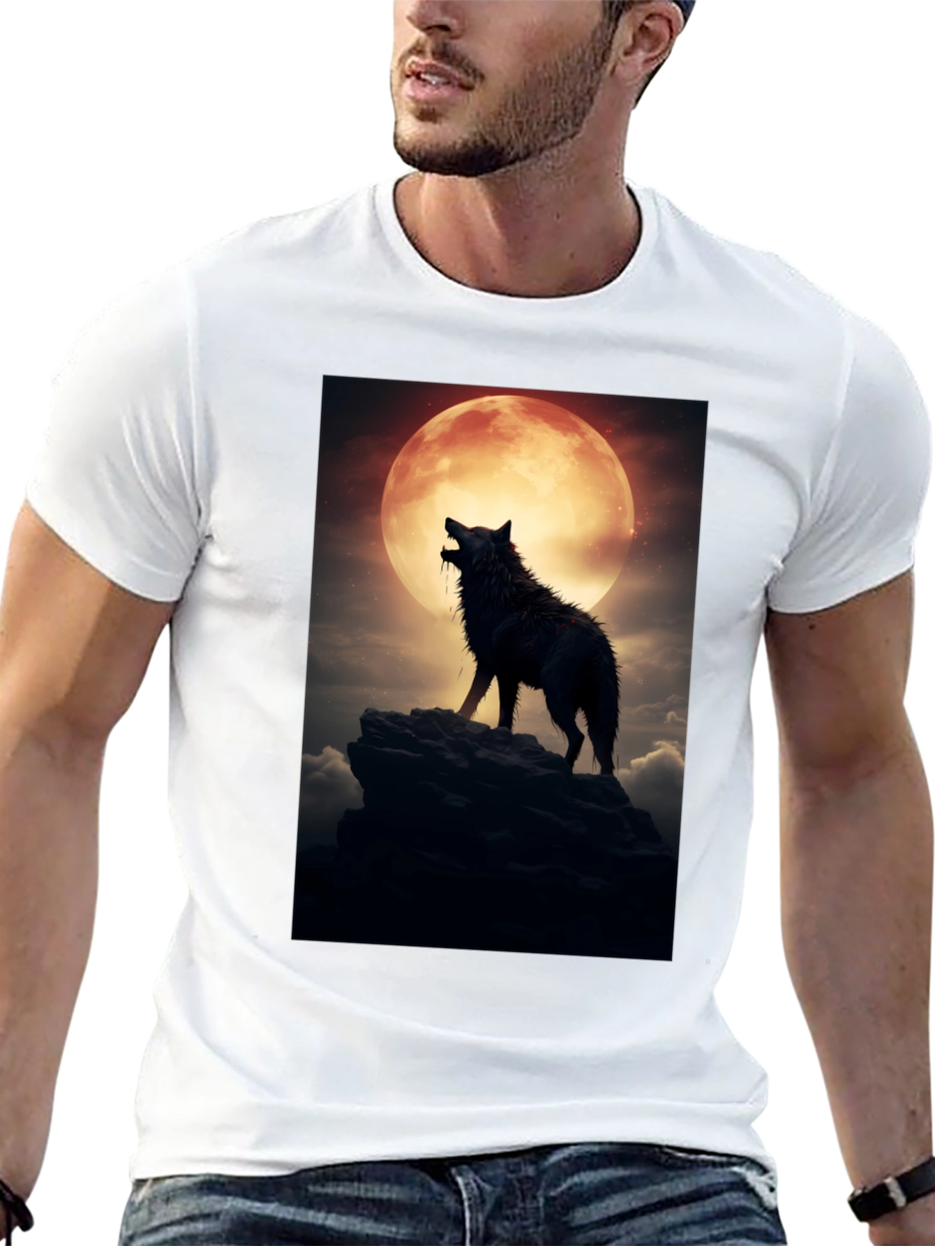 Black Wolf Howling at Moon Graphic Tee view 13
