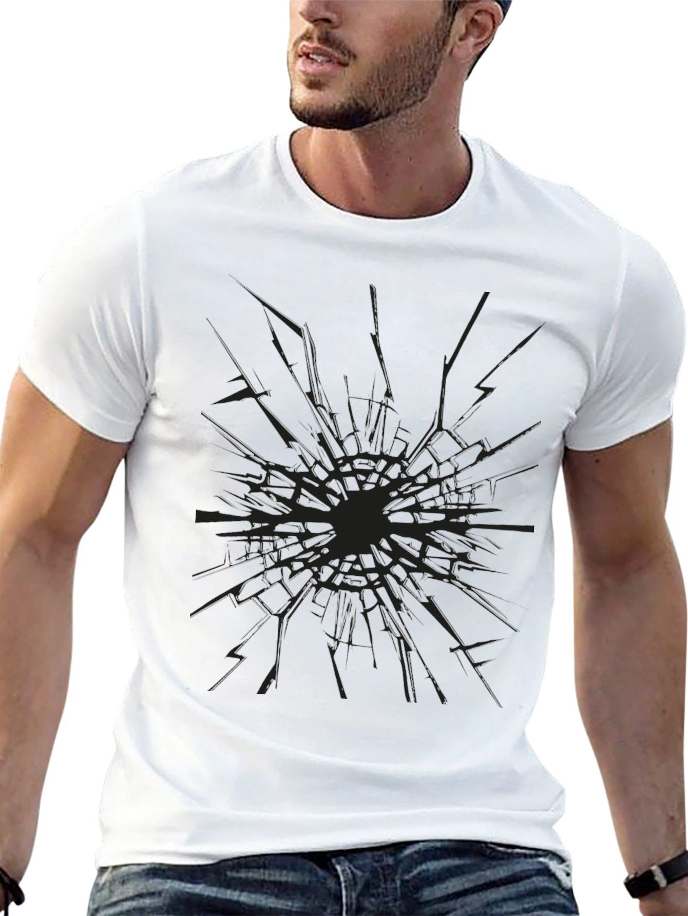 Black Cracked Glass Graphic Black T-Shirt view 13