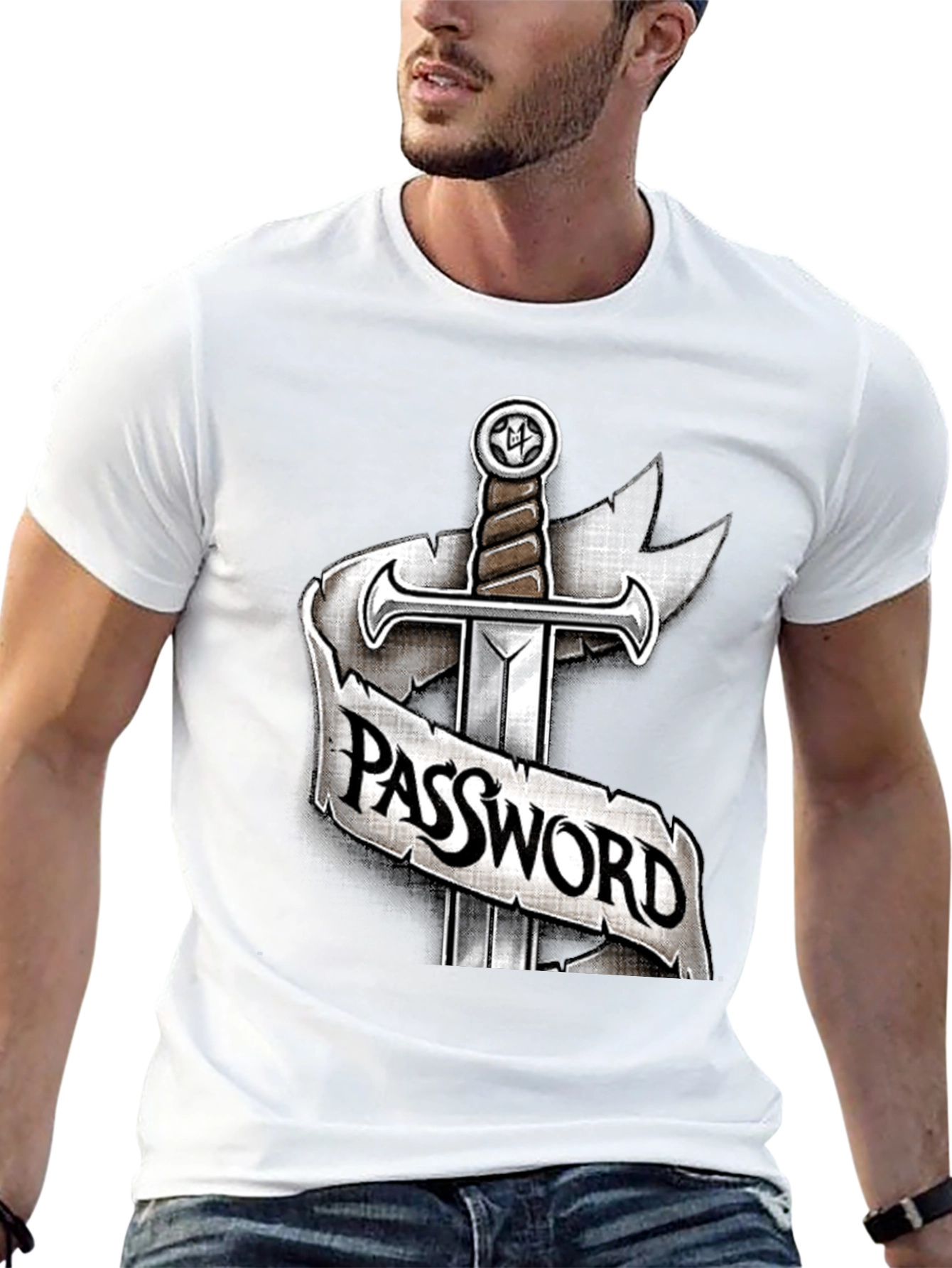 Black Password Sword Graphic Tee - Secure Style view 13
