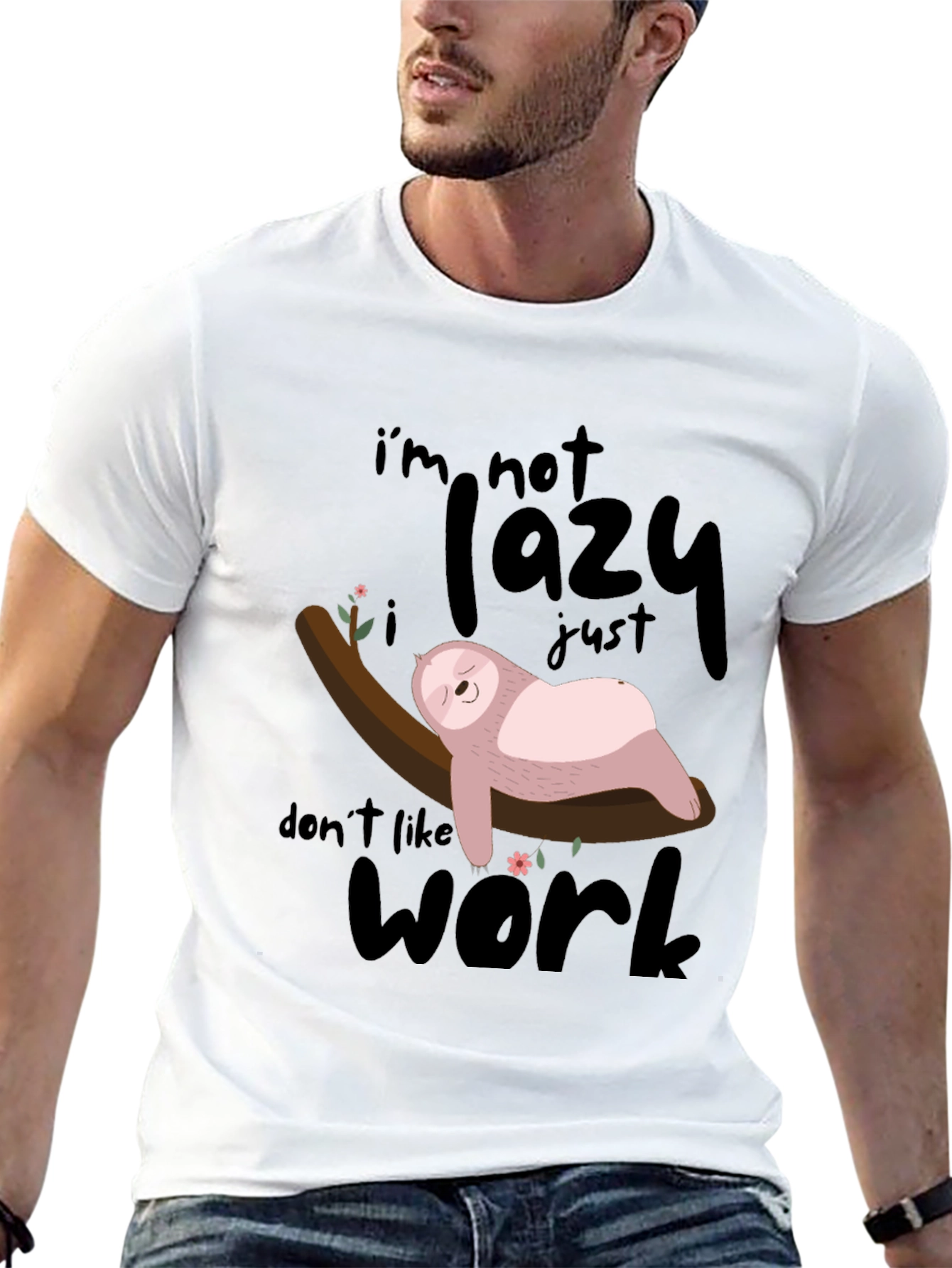Black Lazy Sloth T-Shirt: Don't Like Work! view 13